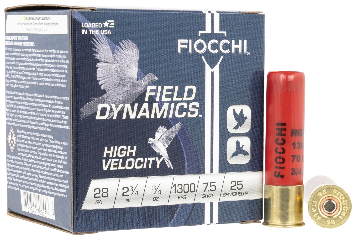 Fiocchi High Velocity 28HV75, 28 Gauge, 2-3/4", 3/4 oz, 1300 fps, #7.5 Lead Shot, 25 Rds/Bx