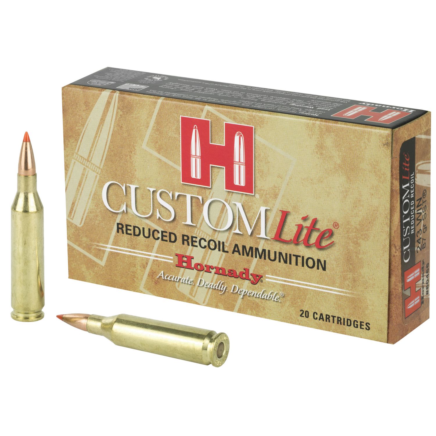 Hornady Custom Lite Rifle Ammunition 80466, 243 Winchester, SST, 87 GR, 20 Rd/bx