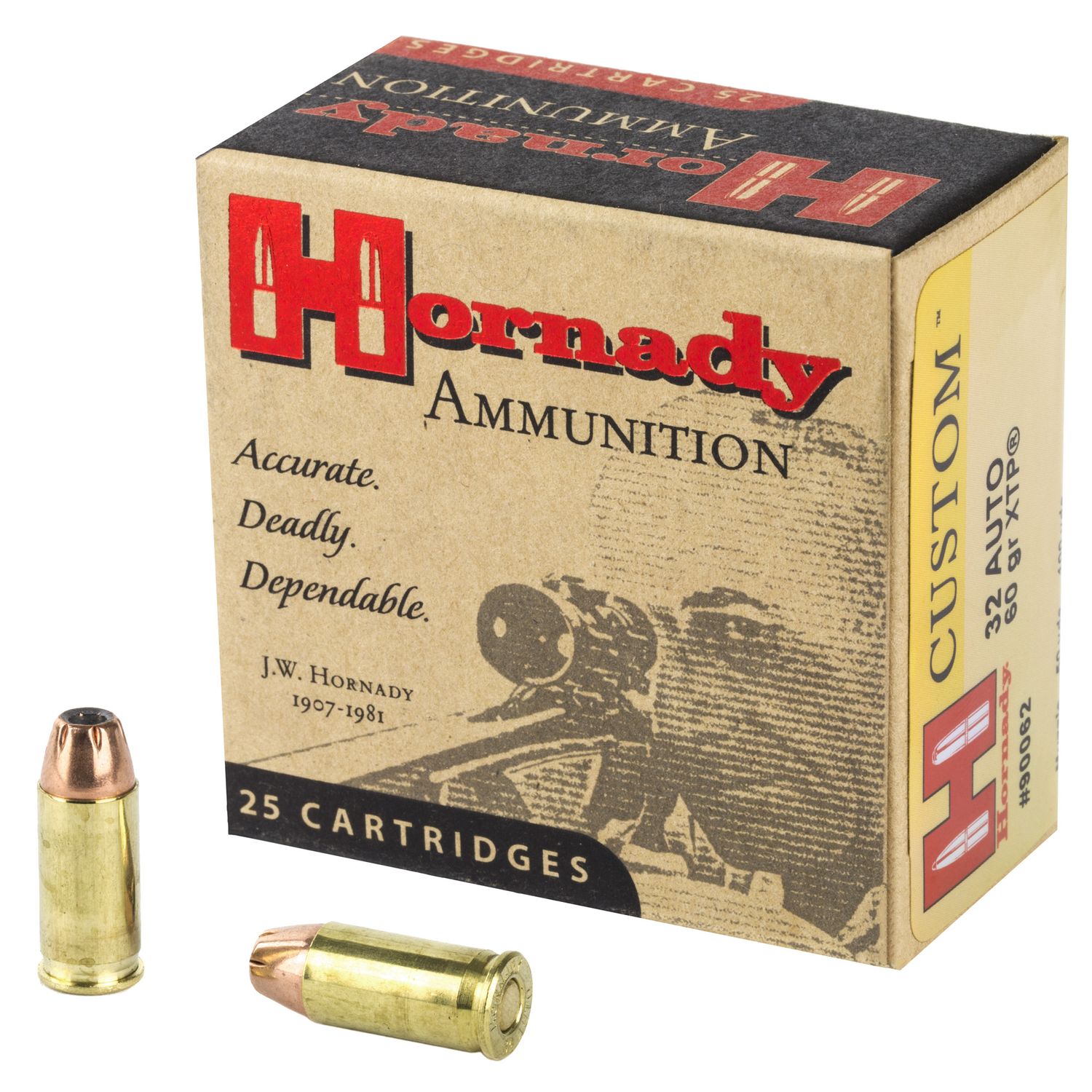 Hornady Handgun Ammunition 90062, 32 ACP, XTP Jacketed Hollow Point (HP), 60 GR, 1000 fps, 25 Rd/bx