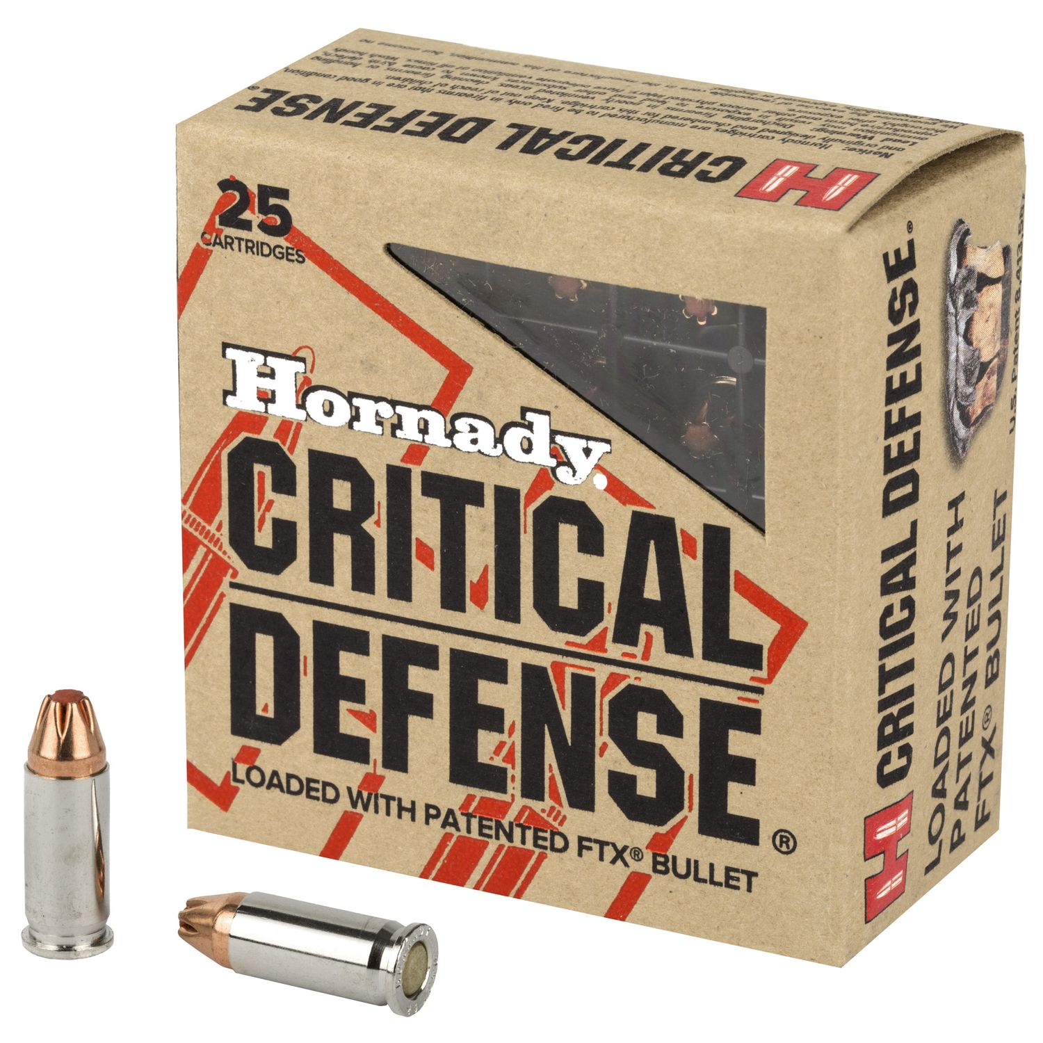 Hornady Critical Defense Pistol Ammunition 90014, 25 ACP, Flex Tip eXpanding (FTX), 35 Grain, 900 fps, 25 Rd/Bx