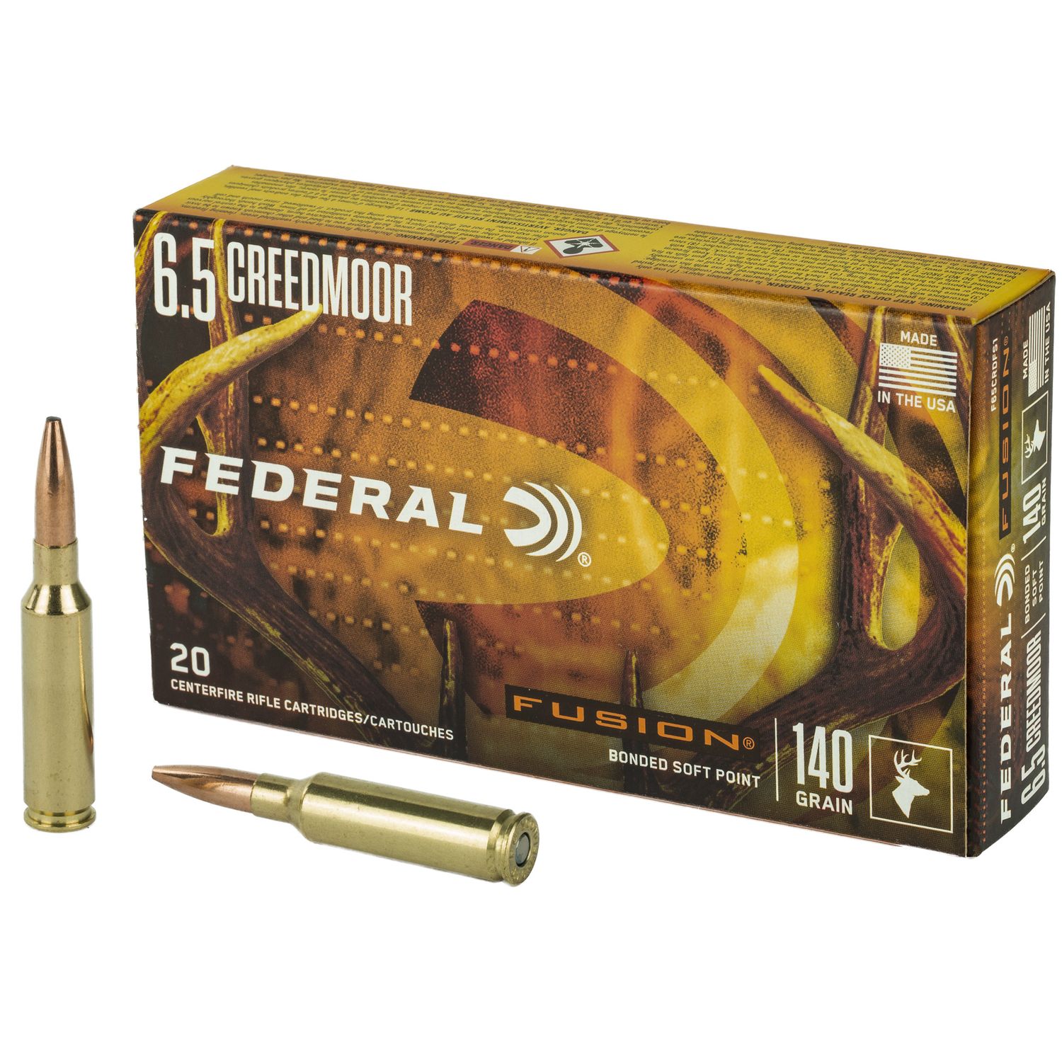 Federal Fusion Rifle Ammunition F65CRDFS1, 6.5 Creedmoor, Soft Point, 140 GR, 2750 fps, 20 Rd/Bx