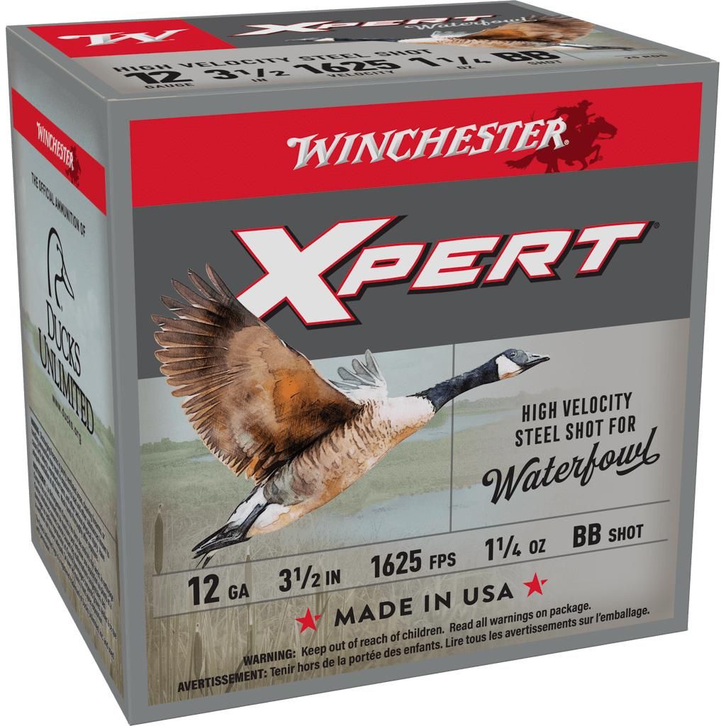 Winchester Xpert High Velocity Steel Shotshells WEX12LMBB, 12 Gauge, 3-1/2", 1-1/4 oz, 1625 fps, #BB Steel Shotshells Shot, 25 Rds/Bx