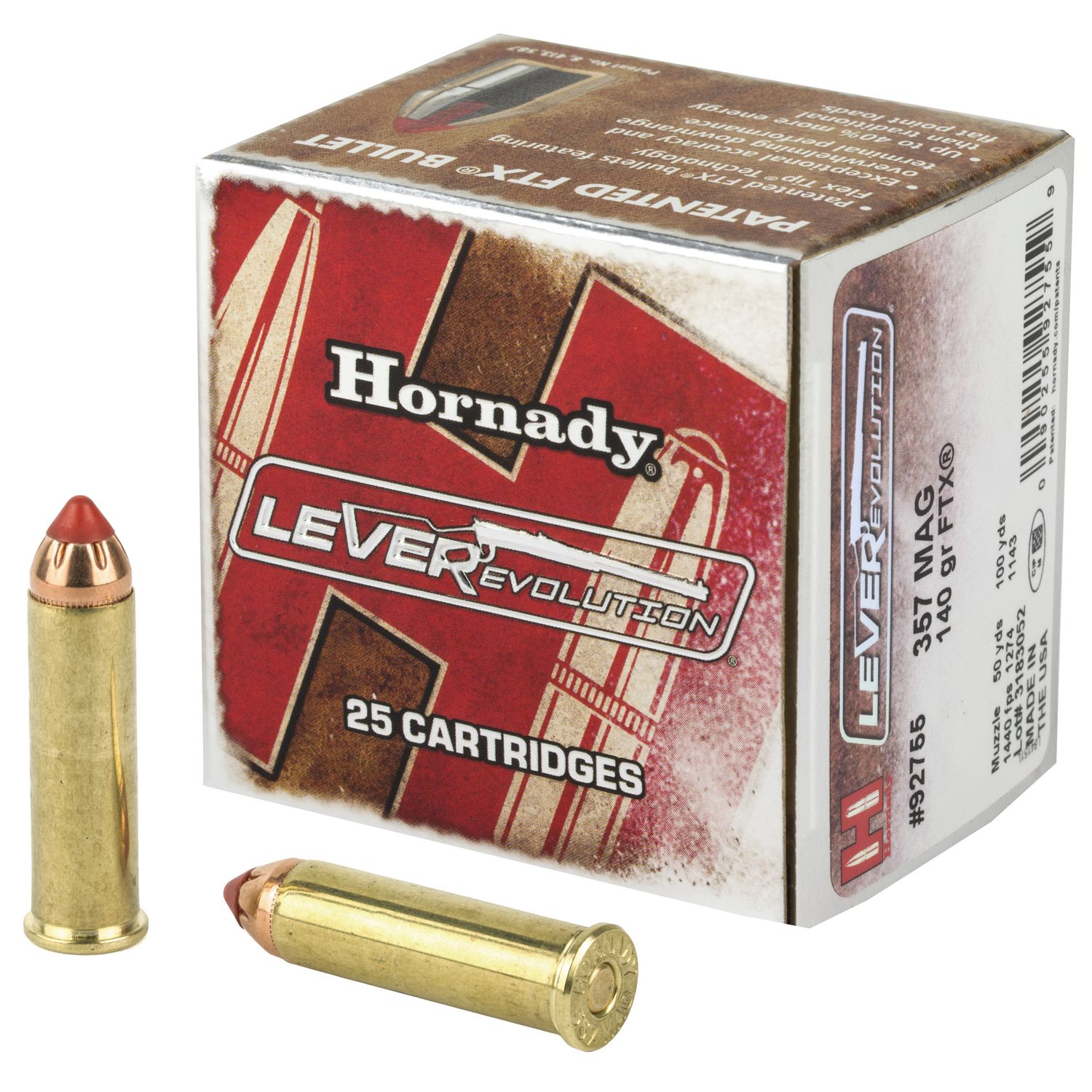 Hornady LeveRevolution Handgun Ammunition 92755, 357 Mag, 140 GR, Flex Tip eXpanding (FTX), 25 Rd/bx