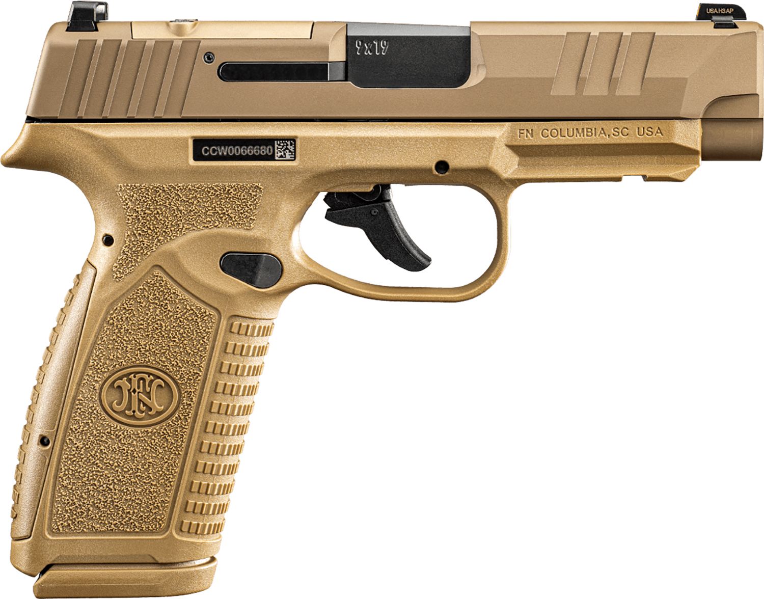 FN Reflex XL MRD Pistol 66-101760, 9mm Luger, 3.80", Flat Dark Earth Finish, Stippled Polymer Grip, 15/18 Rds