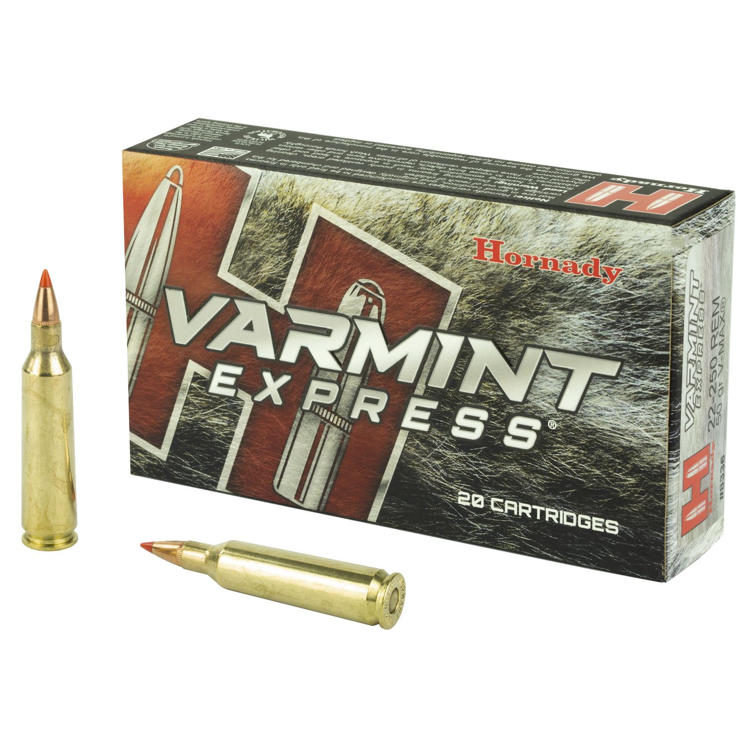 Hornady Varmint Express V-Max CF Rifle Ammunition 8336, 22-250 Remington, V-Max, 50 GR, 3800 fps, 20 Rd/bx