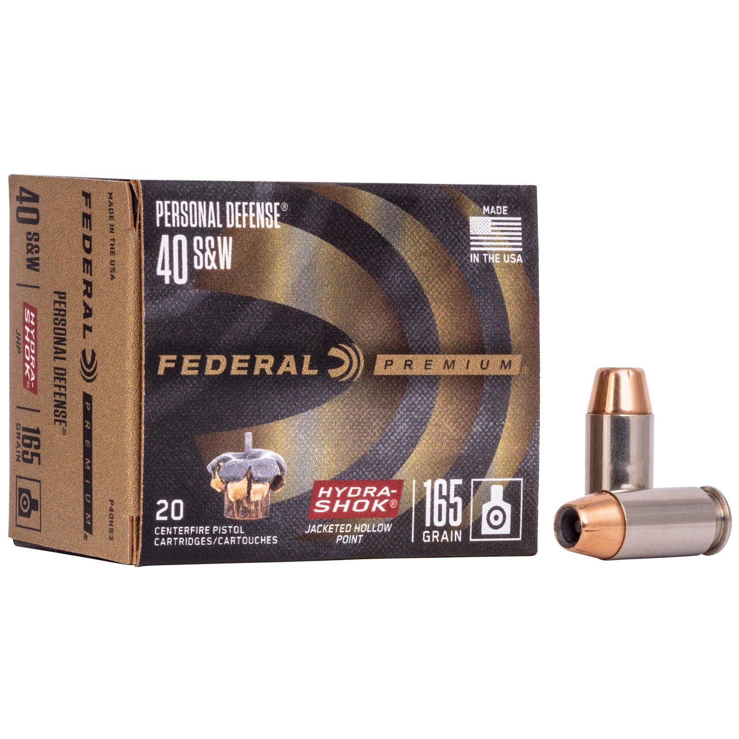 Federal Premium Vital-Shok Pistol Ammunition P40HS3, 40 S&W, Hydra-Shok JHP (JHP), 165 GR, 980 fps, 20 Rd/bx