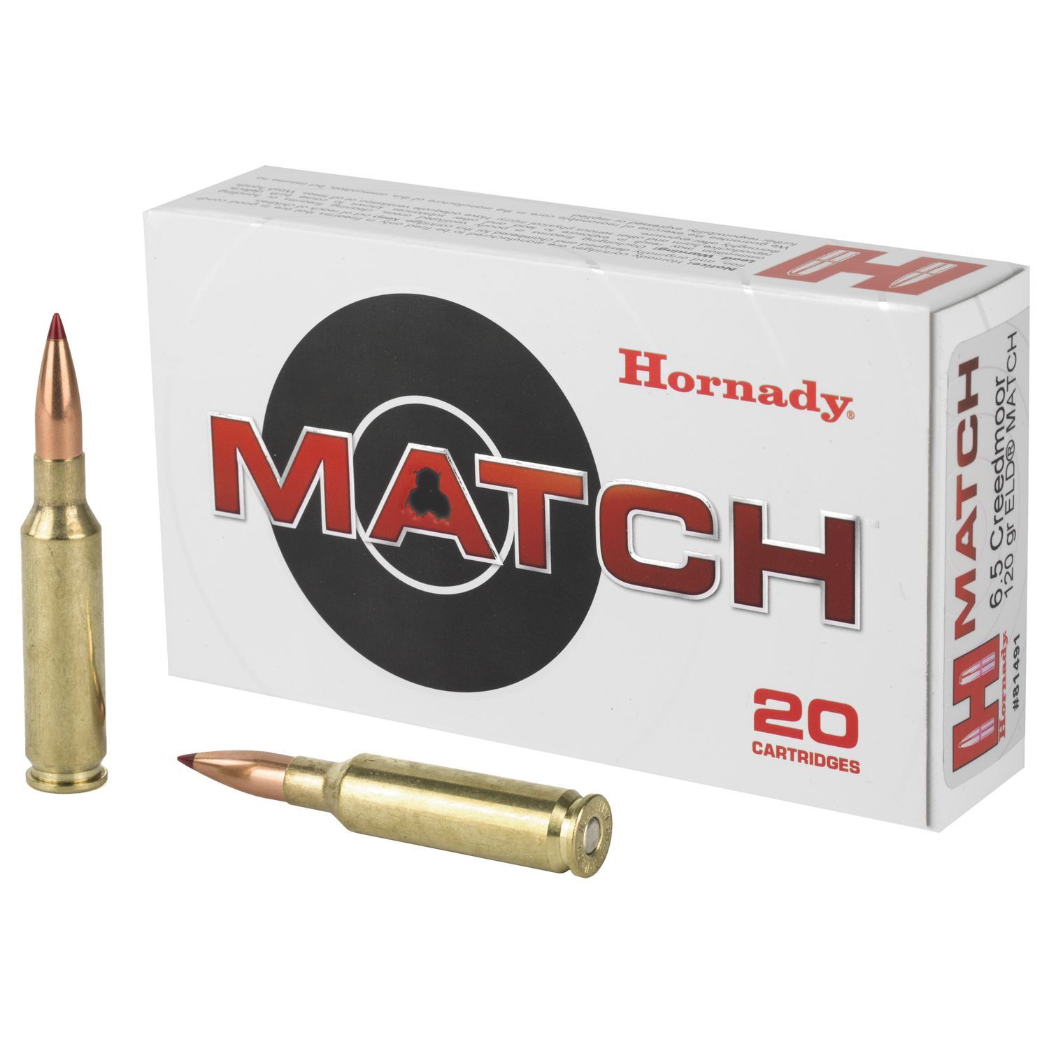 Hornady Match Rifle Ammunition 81491, 6.5 Creedmoor, ELD Match, 120 GR, 2910 FPS, 20 Rd/bx