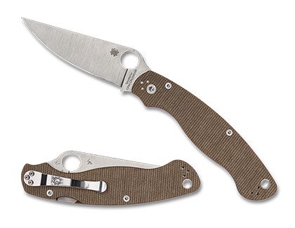 Spyderco Military 2 Folding Knife, Stainless Blade, Brown Micarta Handle (C36MPCW2)