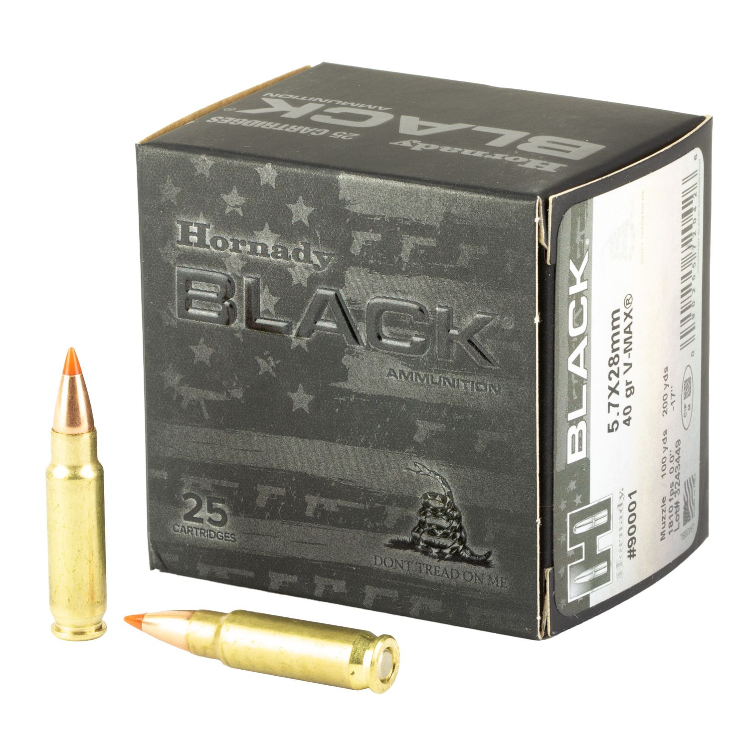 Hornady Black Pistol Ammunition 90001, 5.7mmx28mm, V-Max, 40 GR, 1810 fps, 25 Rd/bx