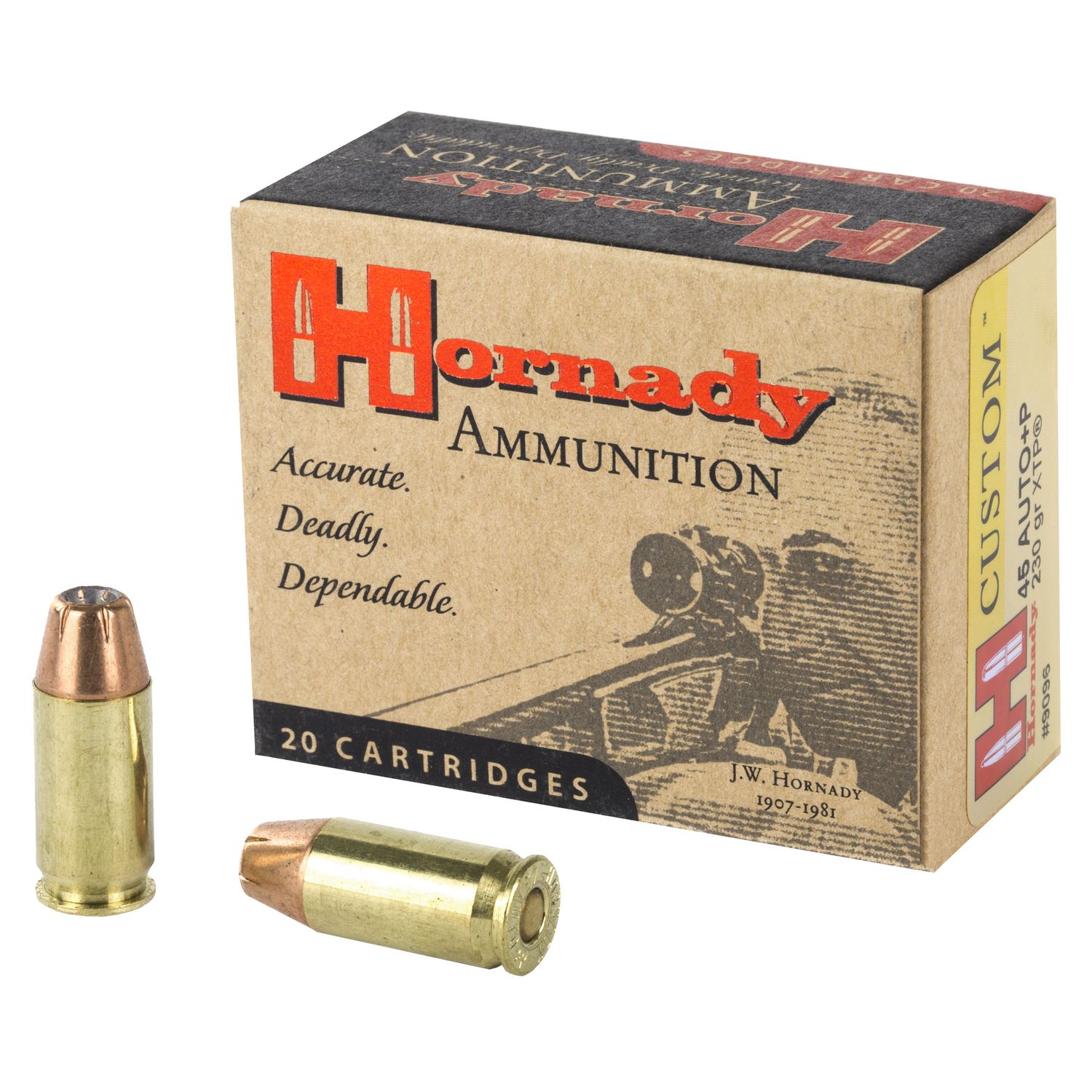 Hornady Custom Handgun Ammunition 9096, 45 ACP +P, XTP Jacketed Hollow Point (HP), 230 GR, 950 fps, 20 Rd/bx