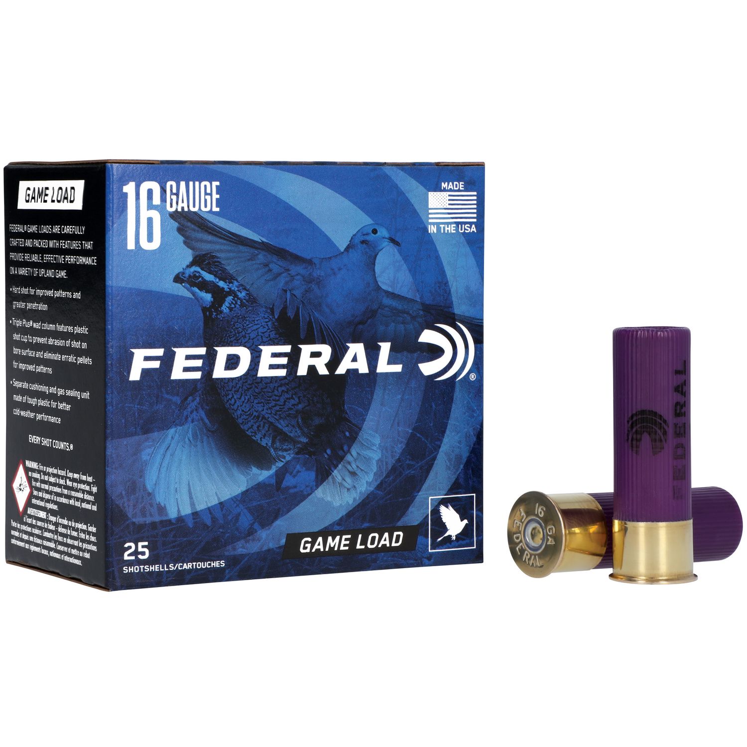 Federal Premium Game-Shok Game Load H1606, 16 Gauge, 2-3/4", 1 oz, 1165 fps, #6 Lead Shot, 25 Rds/Bx