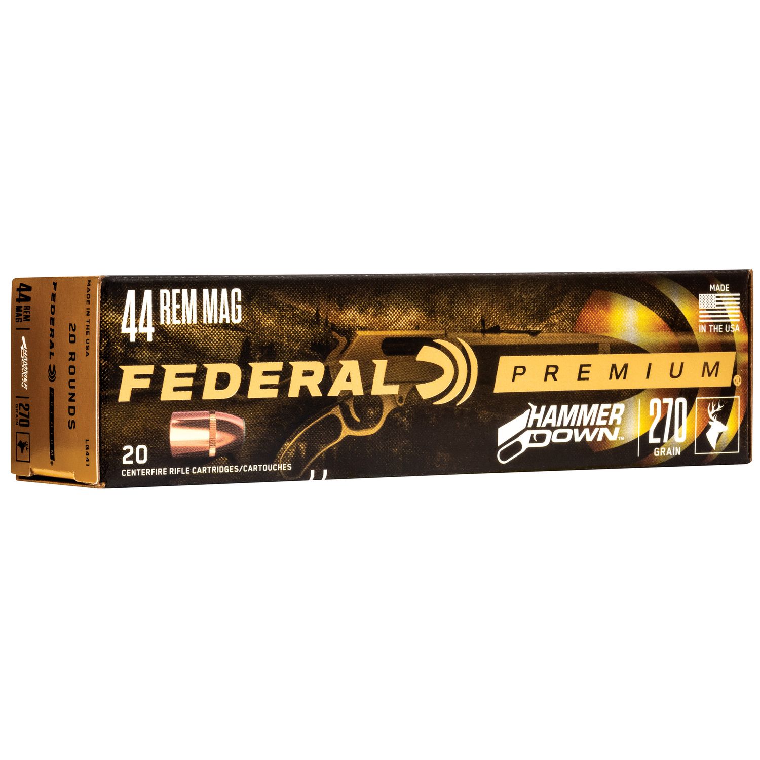 Federal Cartridge Pistol Ammunition LG441, 44 Rem Mag, 270 gr, 1715 fps, 20 Rd/Bx