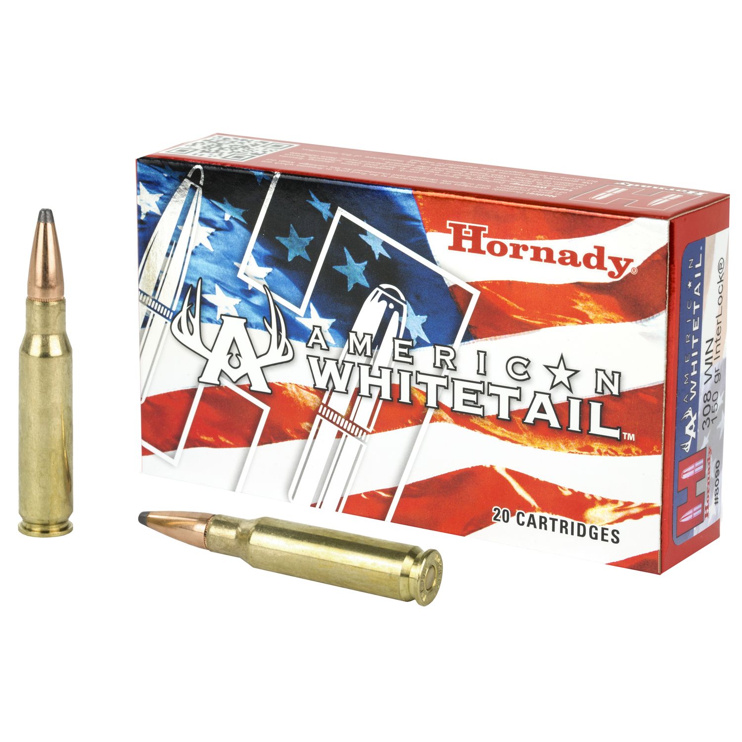 Hornady American Whitetail Rifle Ammunition 8090, 308 Winchester, Soft Point (SP), 150 GR, 2550 fps, 20 Rd/bx