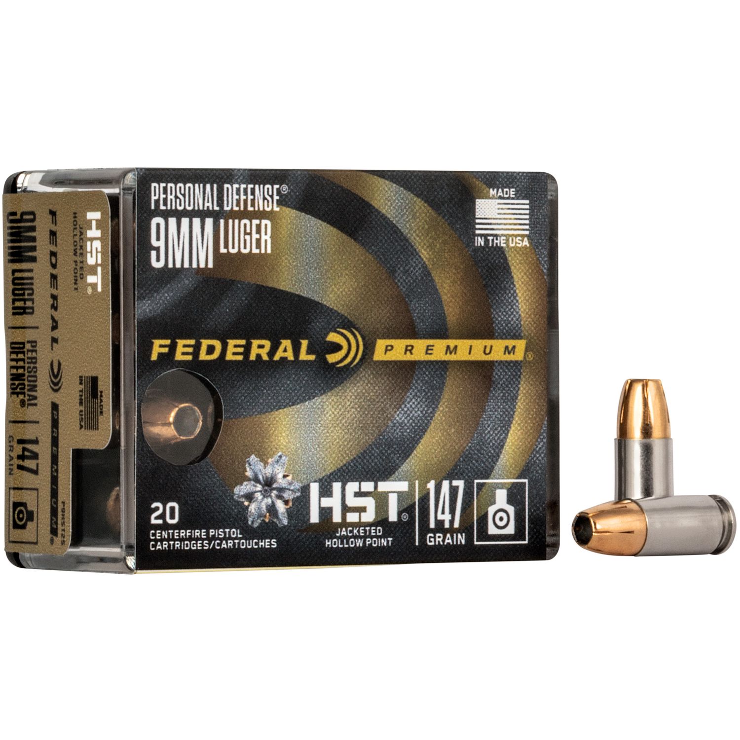 Federal Premium Personal Defense Handgun Ammunition P9HST2S, 9mm Luger, HST (JHP), 147 GR, 20 Rd/Bx