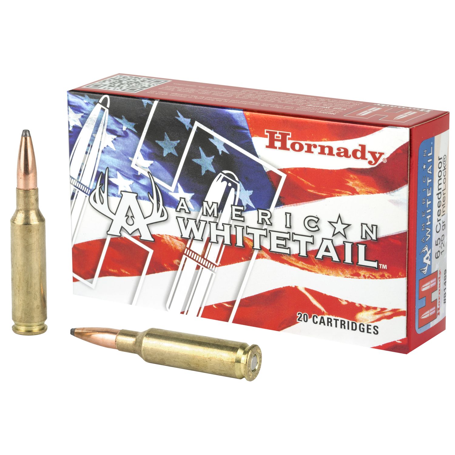 Hornady American Whitetail Rifle Ammunition 81489, 6.5 Creedmoor, InterLock SP, 129 GR, 2820 fps, 20 Rd/Bx