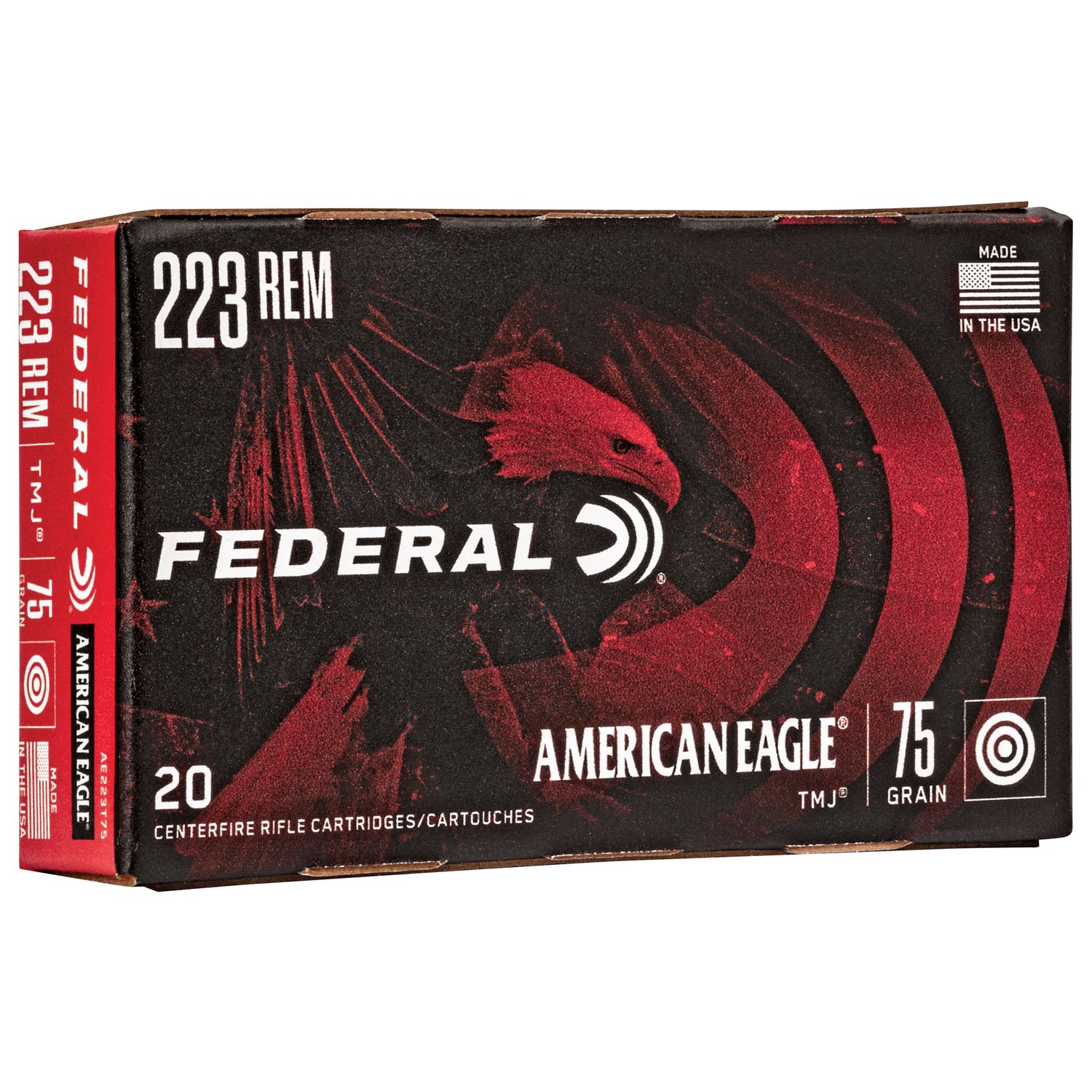 Federal American Eagle Rifle Ammunition AE223T75, 223 Remington, Total Metal Jacket, 75 GR, 2775 fps, 20 Rd/bx