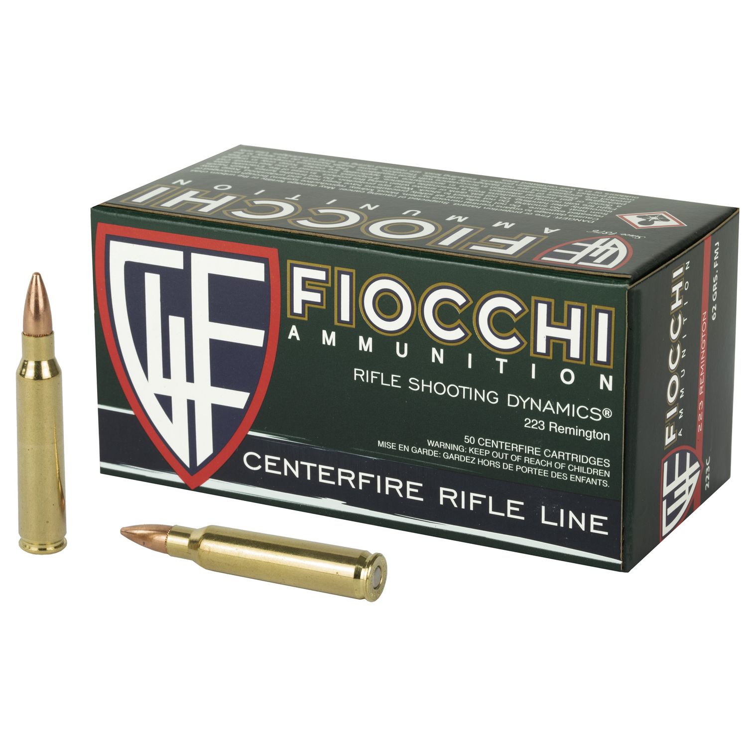 Fiocchi Shooting Dynamics Rifle Ammunition 223C, 223 Remington, Full Metal Jacket Boat-Tail, 62 GR, 3000 fps, 50 Rd/bx