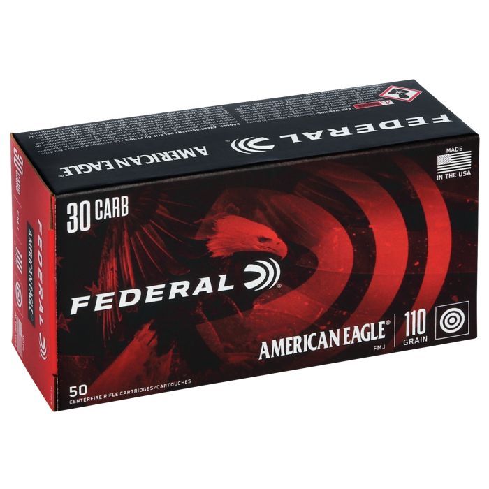 Federal American Eagle Rifle Ammunition AE30CB, 30 Carbine, Metal Case (MC), 110 GR, 1990 fps, 50 Rd/bx