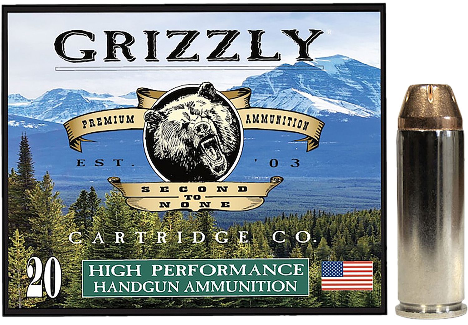 Grizzly Ammunition High Performance Pistol Ammunition GC45C+P3, 45 Colt, Jacketed Hollow Point (JHP), 225  GR, 1000  fps, 20 Rd/bx