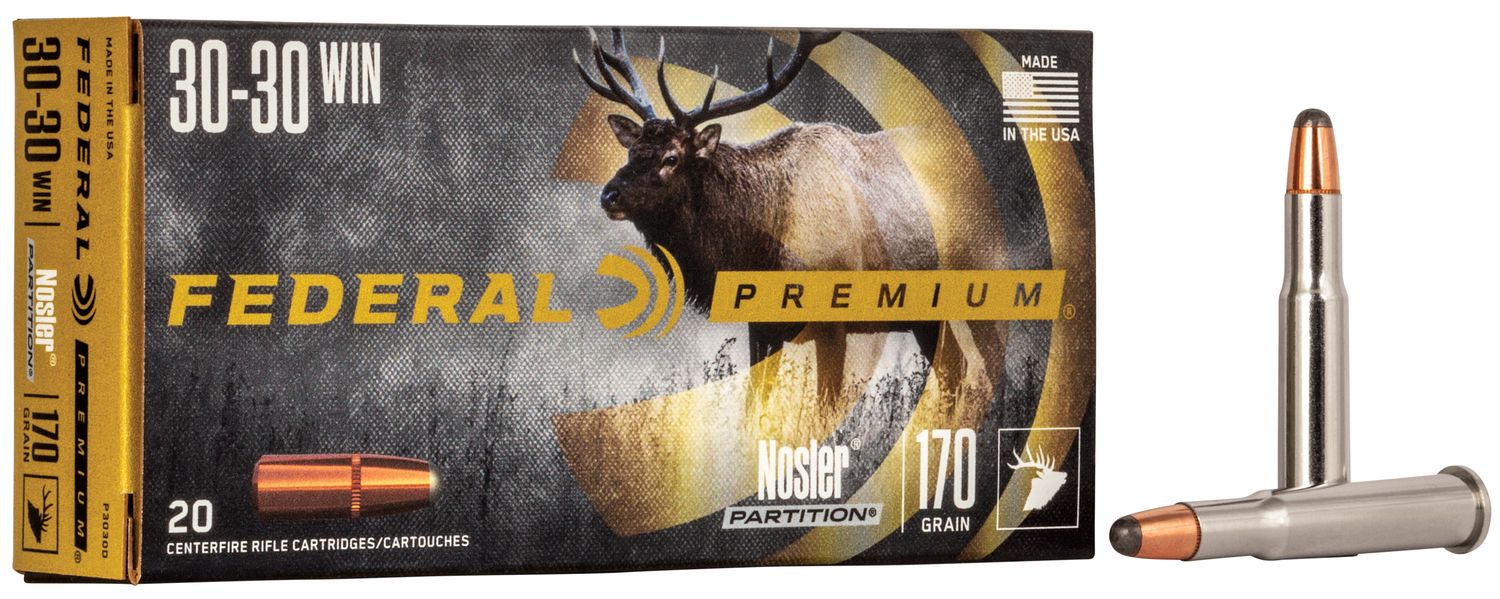 Federal Premium Vital-Shok Rifle Ammunition P3030D, 30-30 Winchester, Nosler Partition, 170 GR, 2200 fps, 20 Rd/bx