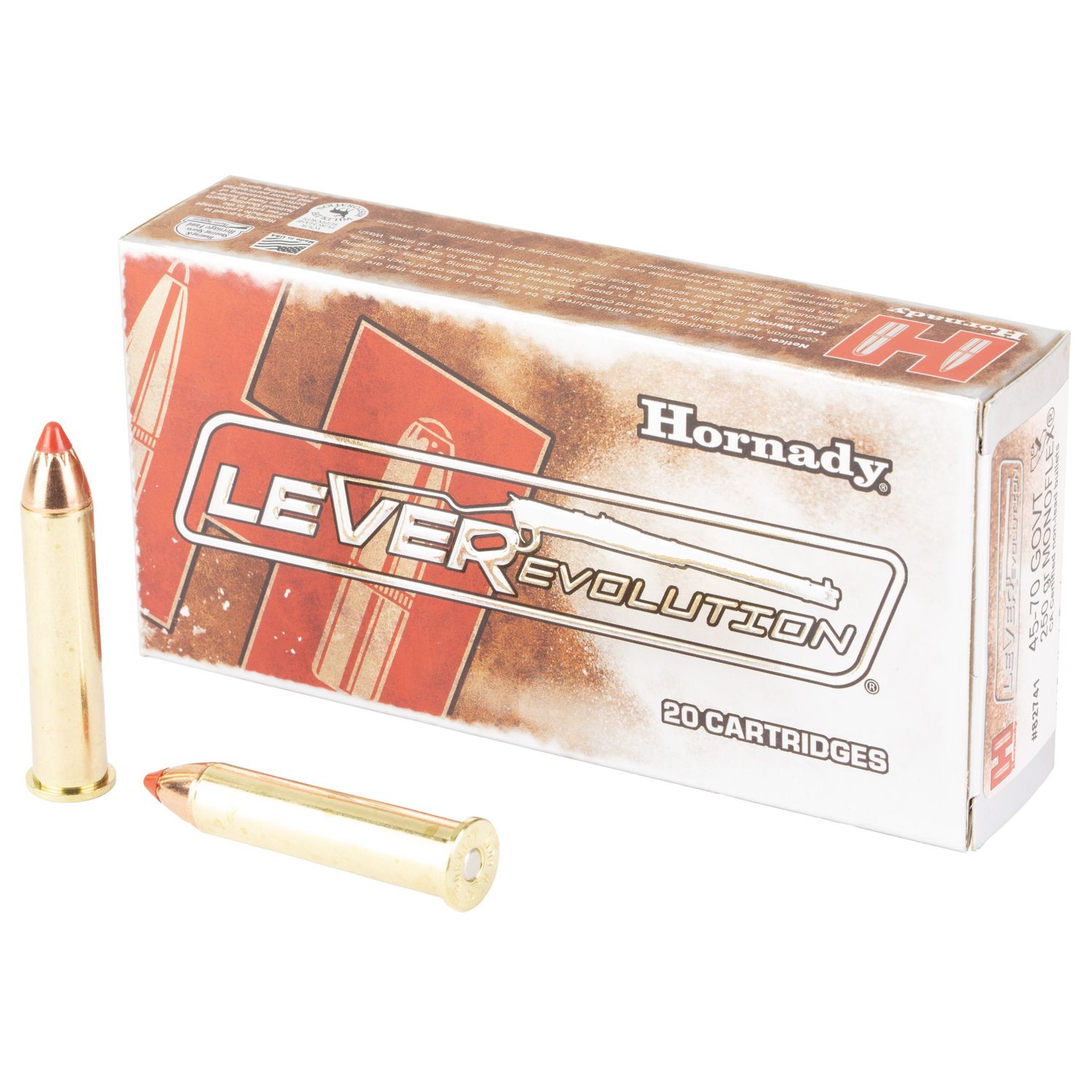 Hornady LeveRevolution Rifle Ammunition 82741, 45-70 Goverment, Gilding Metal Expanding, 250 GR, 20 Rd/bx