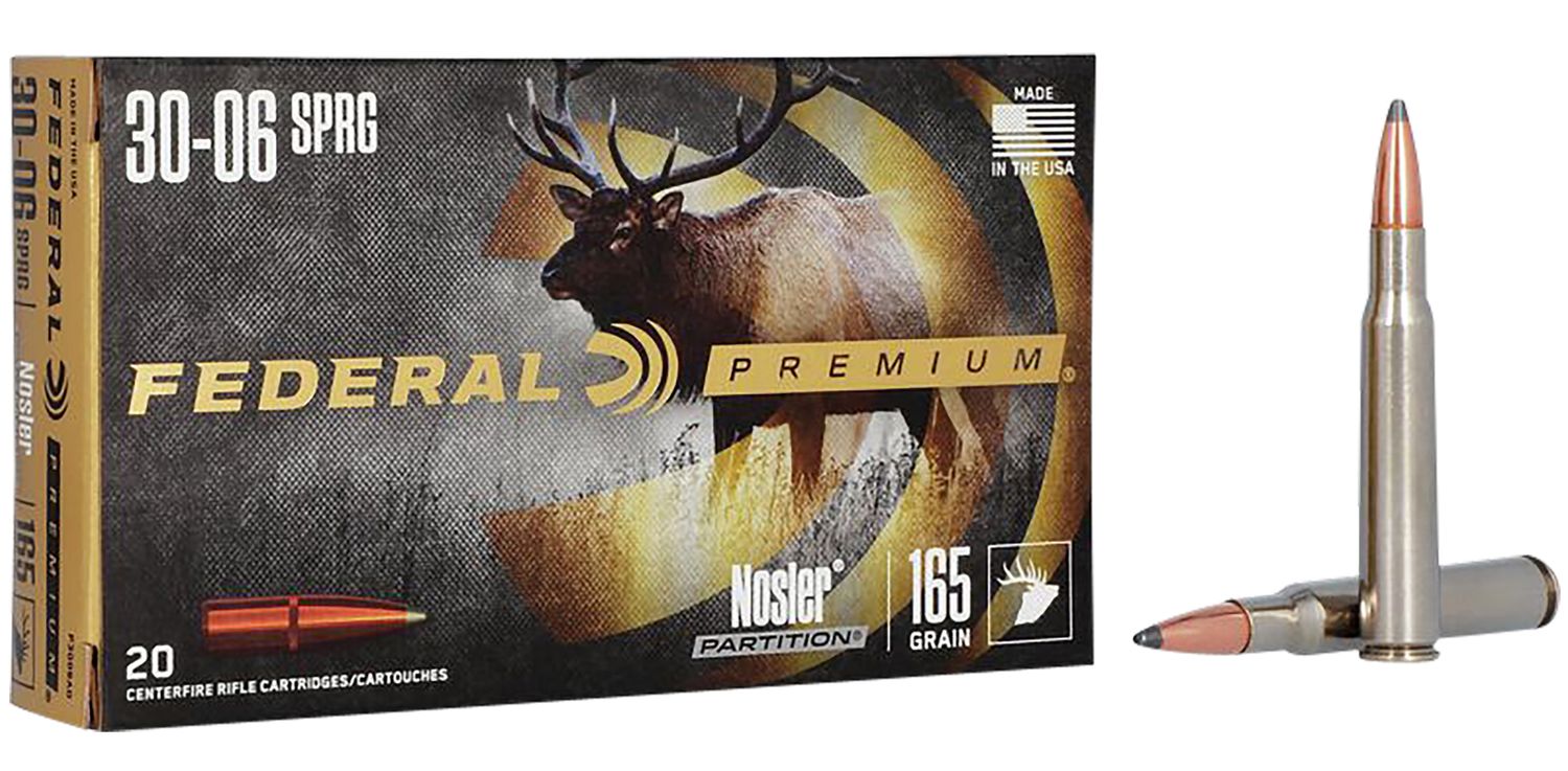 Federal Premium Vital-Shok Rifle Ammunition P3006AD, 30-06 Springfield, Nosler Partition, 165 GR, 2830 fps, 20 Rd/bx