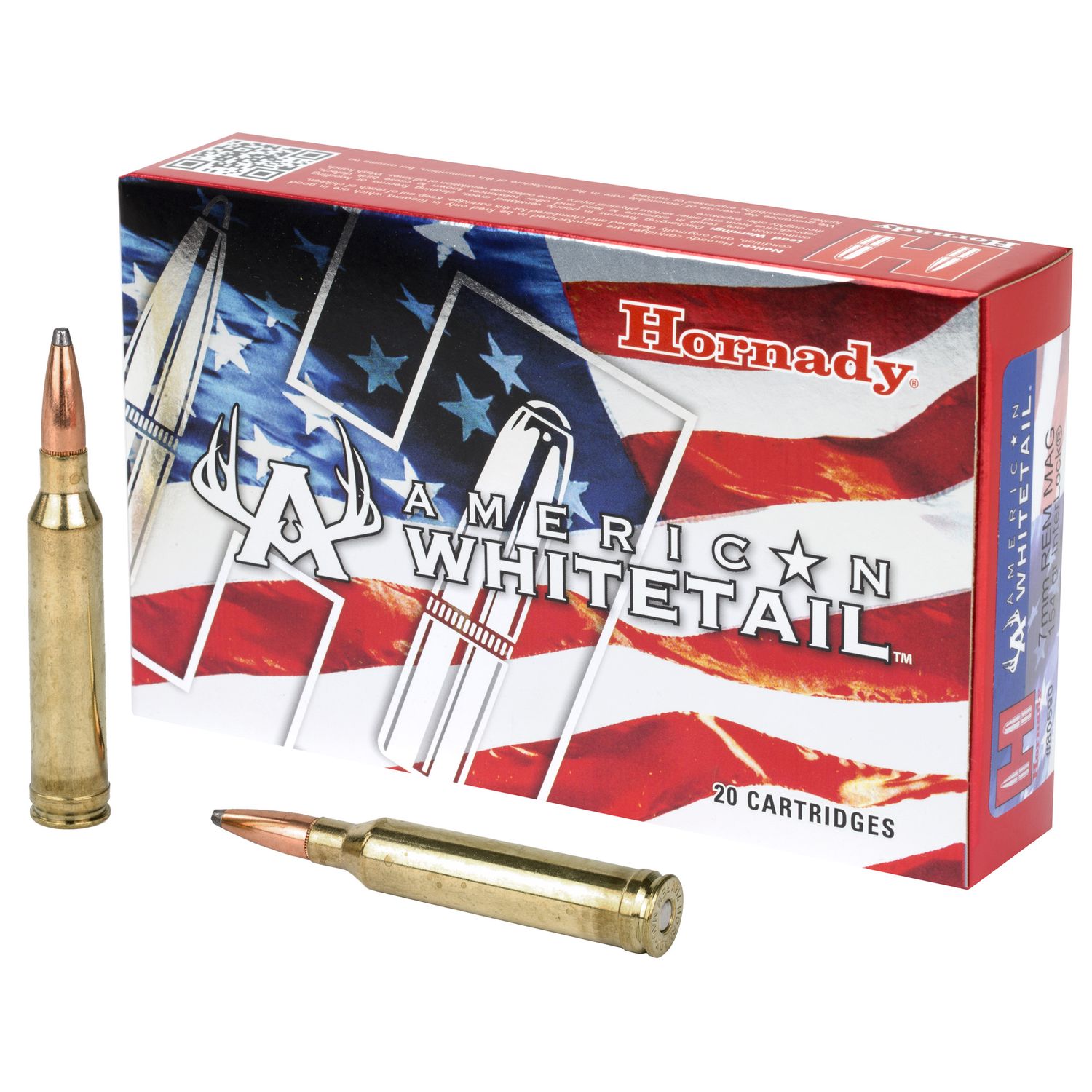 Hornady American Whitetail Rifle Ammunition 80590, 7mm Remington Magnum, Soft Point (SP), 154 GR, 3035 fps, 20 Rd/bx