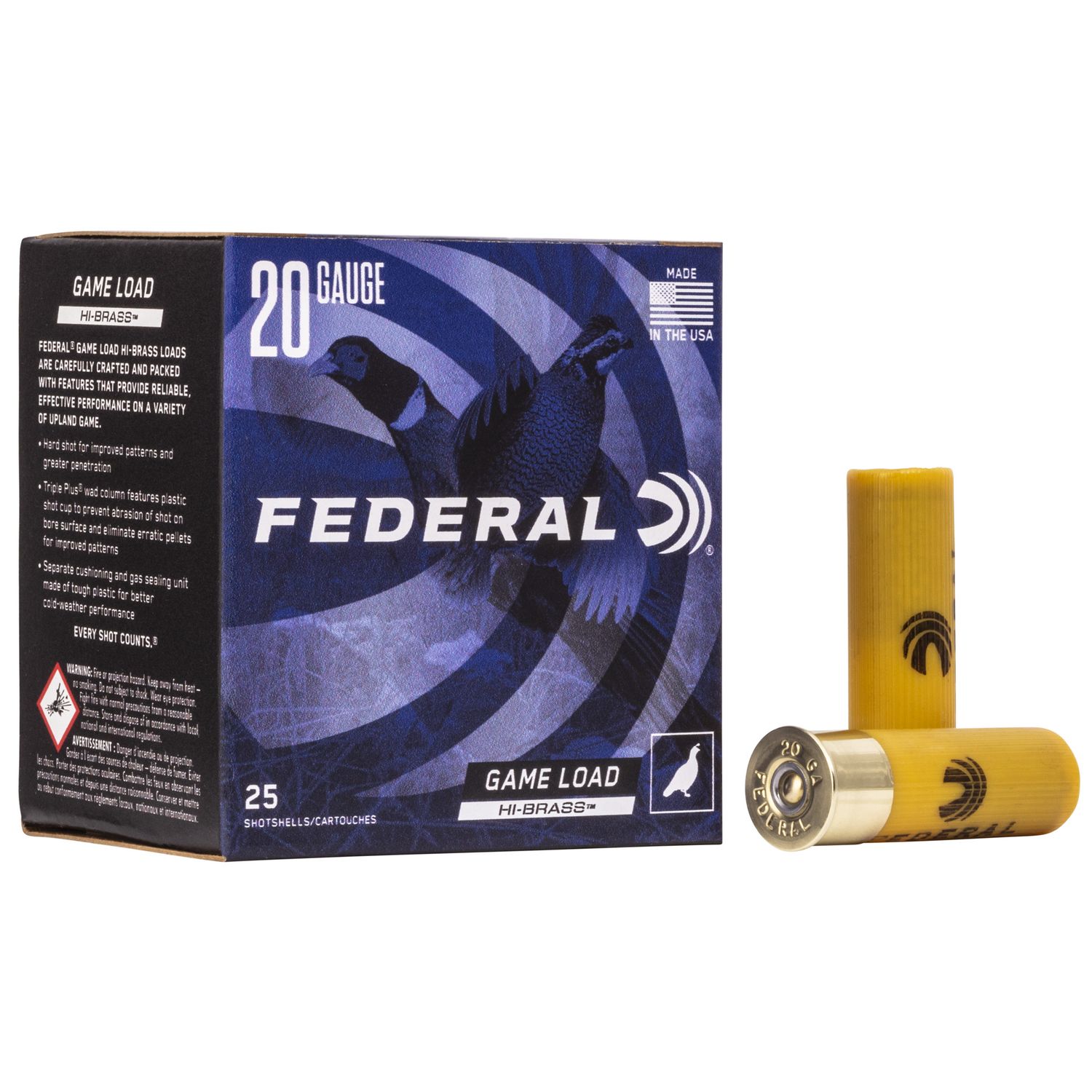 Federal Premium Game-Shok High Brass H20475, 20 Gauge, 2-3/4", 1 oz, 1220 fps, #7.5 Lead Shot, 25 Rds/Bx