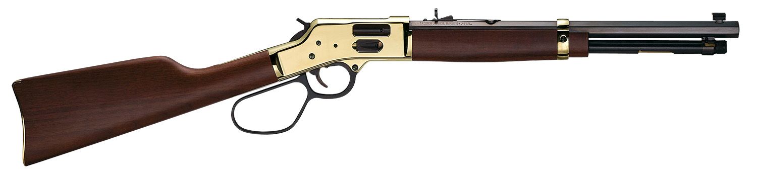 Henry Side Gate Lever Action Rifle H006GMR, 357 Mag/38 Spl, 16.5" Octagon, Walnut Stock, Polished Brass Rec, 7 Rnd