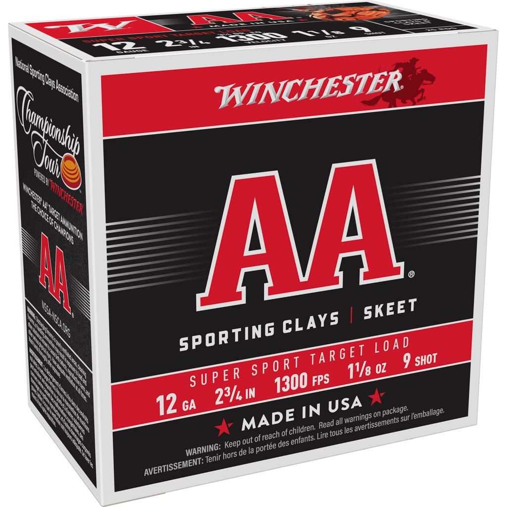 Winchester AA SuperSport Sporting Clays AASC129, 12 Gauge, 2-3/4", 1-1/8 oz, 1300 fps, #9 Lead Shot, 25 Rds/Bx