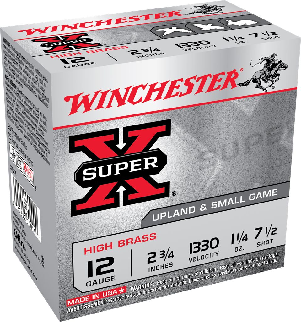 Winchester Super X High Brass Game Load X1275, 12 Gauge, 2-3/4", 1-1/4 oz, 1330 fps, #7.5 Lead Shot, 25 Rds/Bx