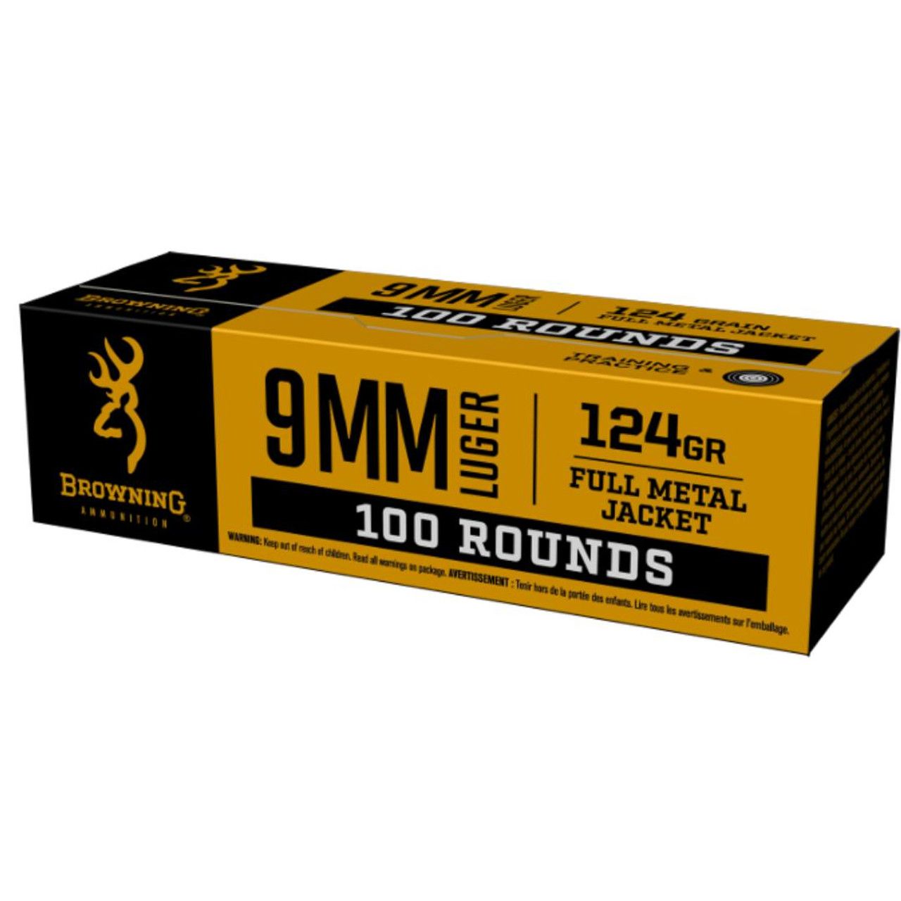 Browning Pistol Ammunition B9MM124VP, 9mm, FMJ, 124 GR, 1140 fps, 100 Rd/bx