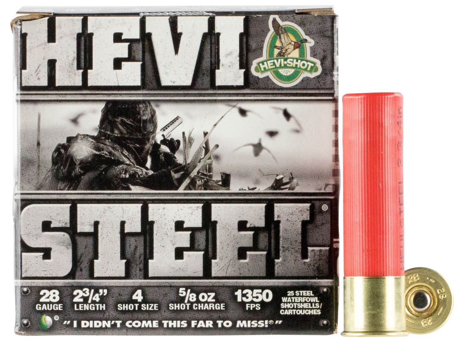 Hevishot Hevi-Steel Shotshells 62804, 28 Gauge, 2 3/4", 5/8 oz, 1350 fps, #4 Shot, 25 Rd/bx