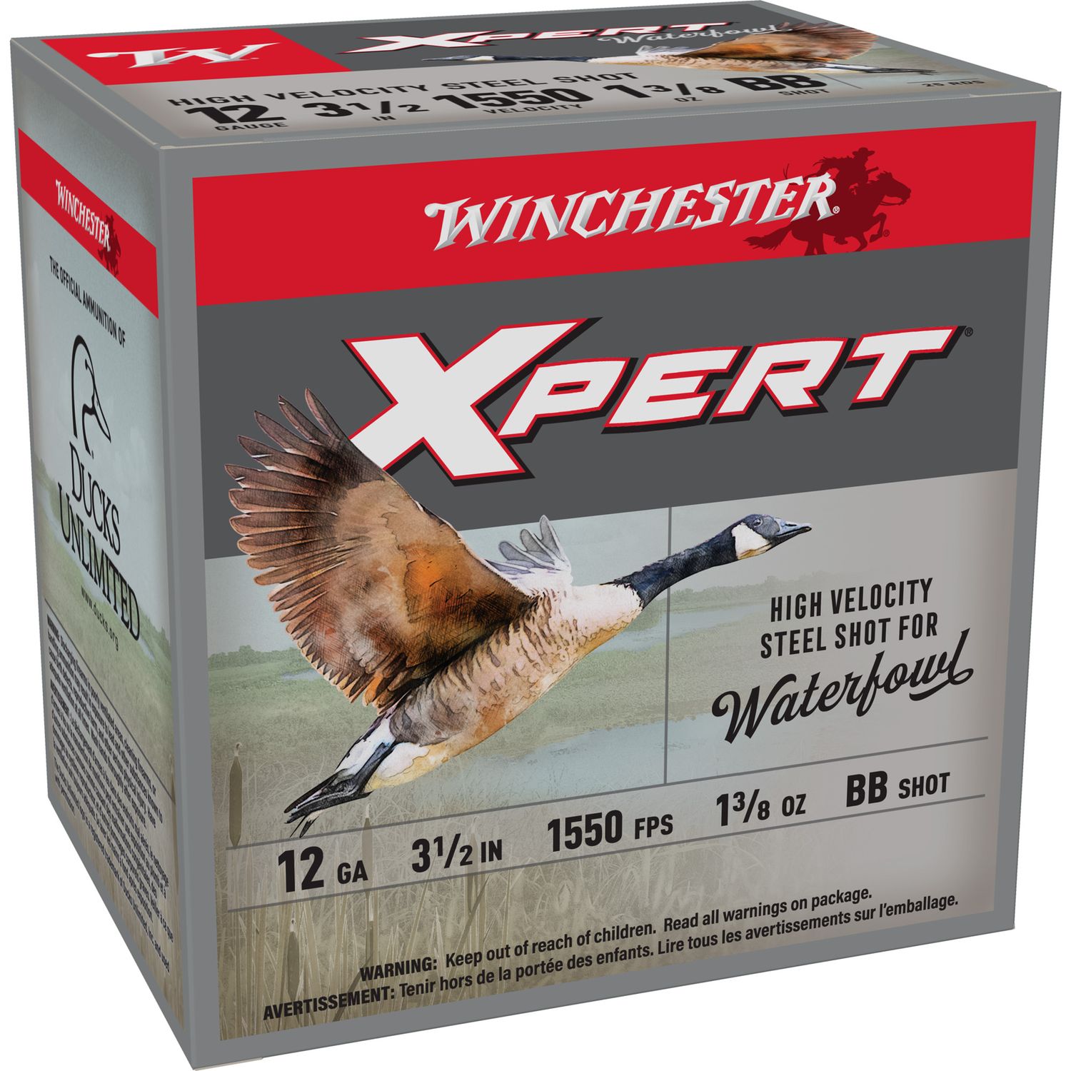 Winchester Xpert High Velocity Steel Shotshells WEX12LBB, 12 Gauge, 3-1/2", 1-3/8 oz, 1550 fps, #BB Steel Shotshells Shot, 25 Rds/Bx