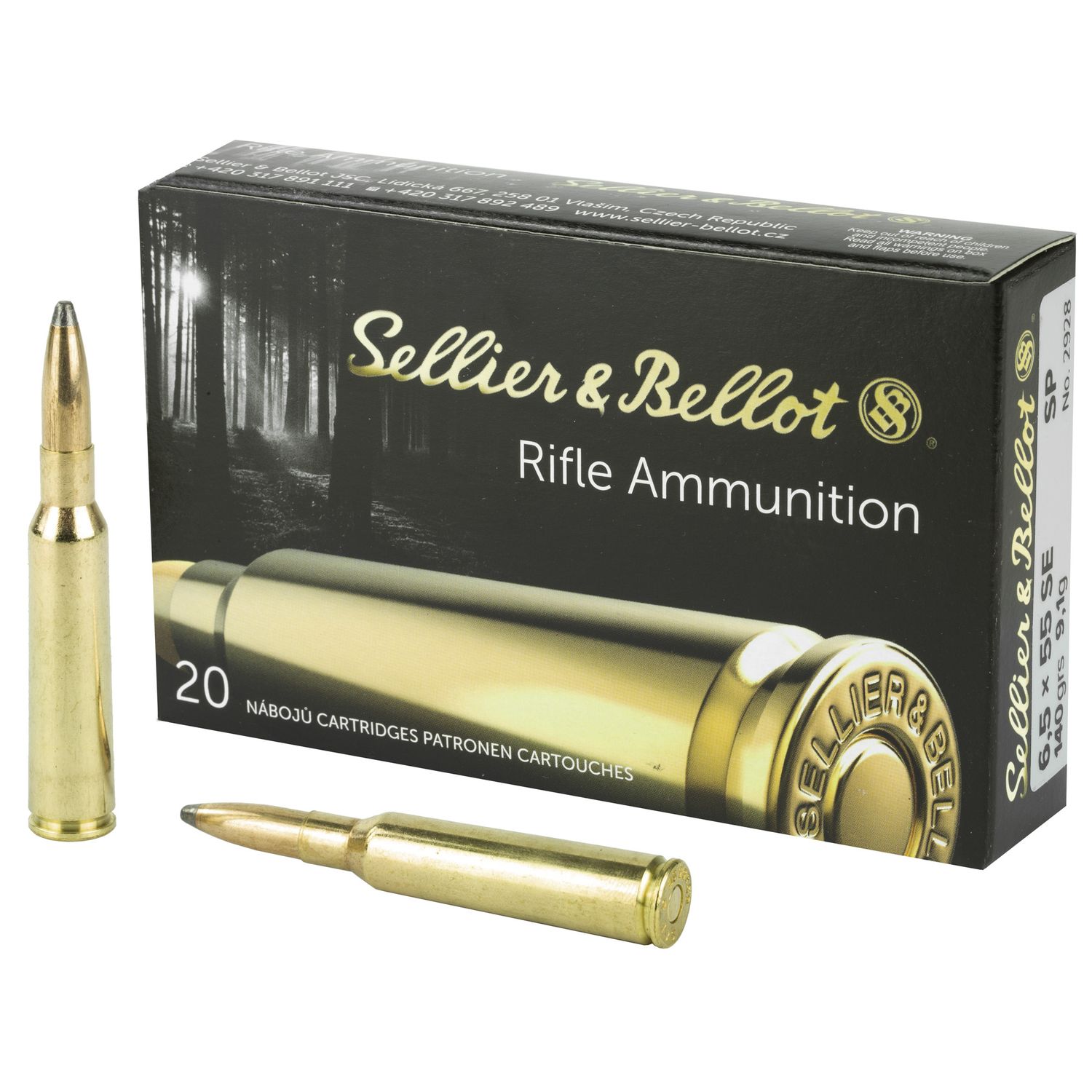 Sellier & Bellot Rifle Ammuntion SB6555B, 6.5x55 Swedish, Soft Point (SP), 140 GR, 2671 fps, 20 Rd/bx