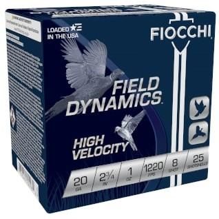 Fiocchi High Velocity 20HV8, 20 Gauge, 2-3/4", 1 oz, 1220 fps, #8 Lead Shot, 25 Rds/Bx