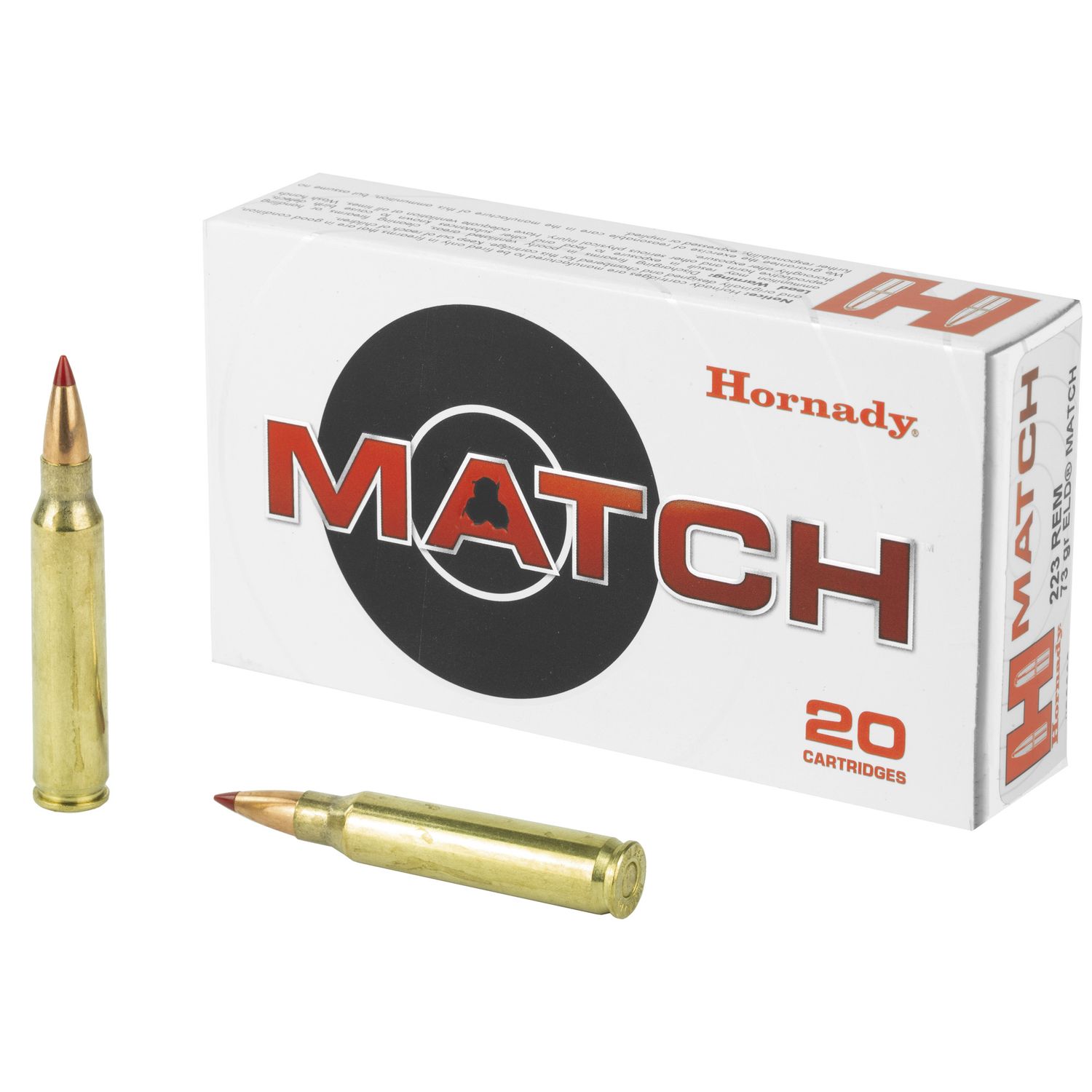 Hornady ELD Match Rifle Ammunition 80269, 223 Remington, ELD Match, 73 GR, 2790 fps, 20 Rd/bx