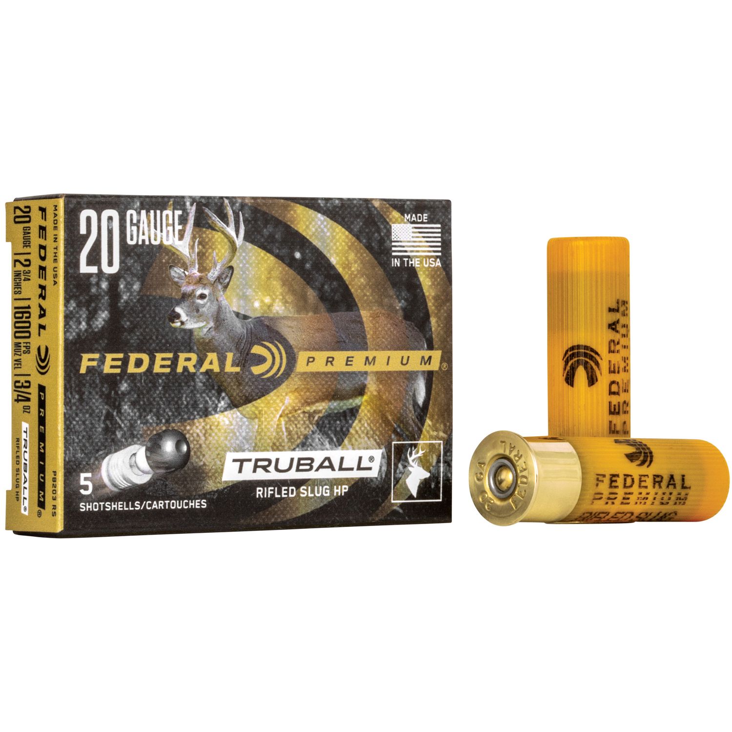 Federal Premium Vital-Shok PB203RS, Truball, 20 Gauge, 2-3/4", 3/4 oz, 1600 fps, Lead Rifle Slug, 5 Rd/bx