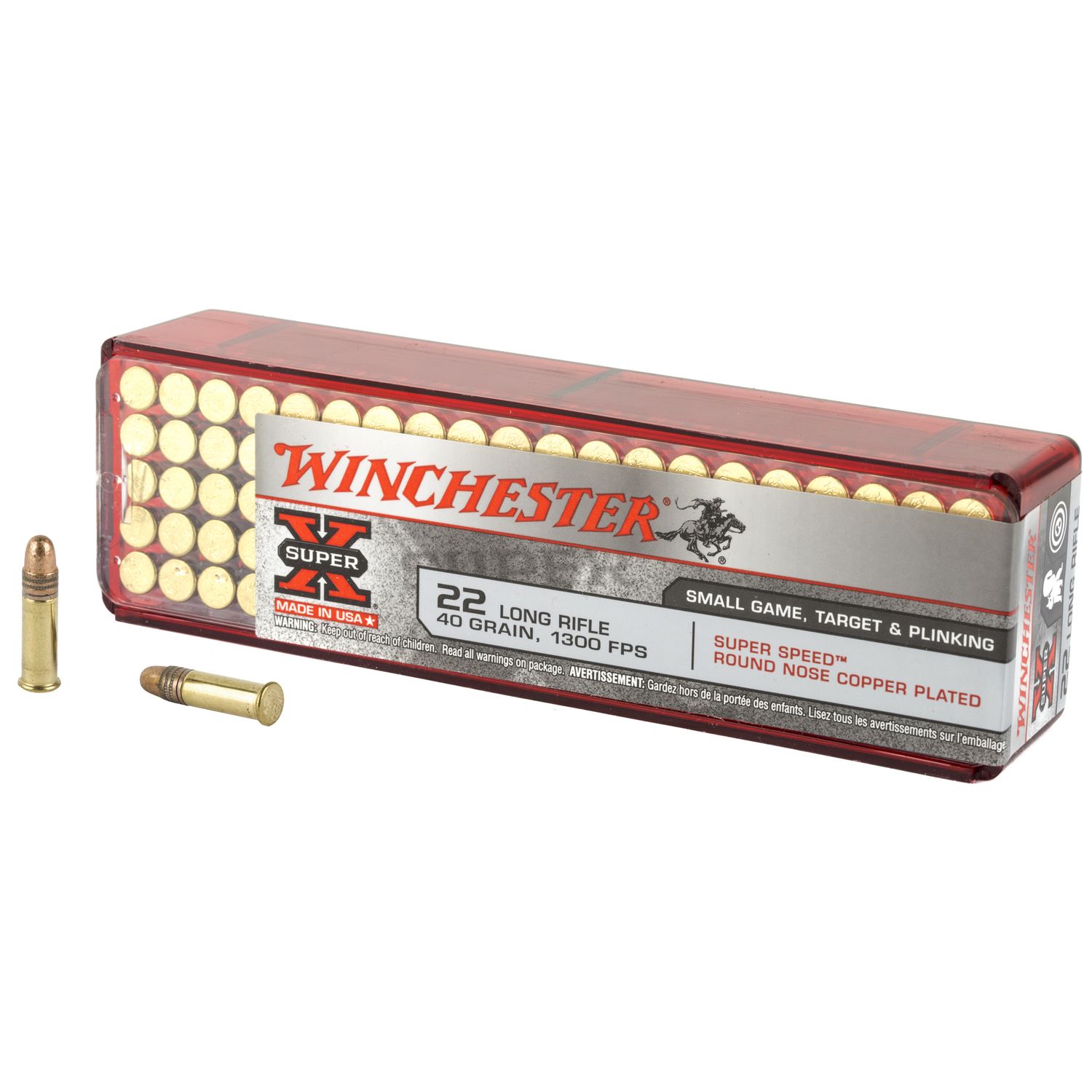 Winchester Super-X Super Speed HV Rimfire Ammunition X22LRSS1, 22 LR, Round Nose (RN), 40 GR, 1330 fps, 100 Rd/bx