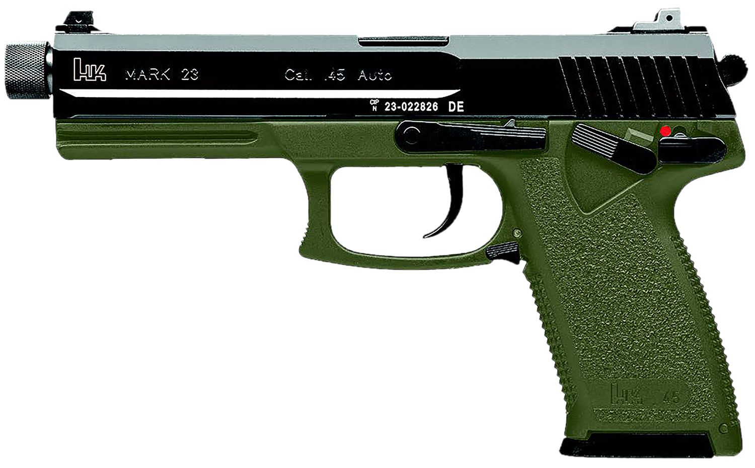 Heckler & Koch Mark 23 Pistol 81001074 , 45 ACP, 5.87 in, Modular Synthetic OD Green Grip, 12 Rd