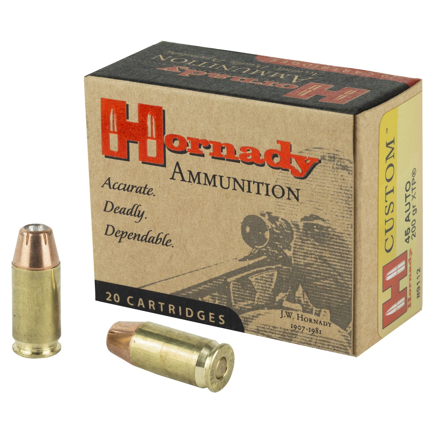 Hornady Custom Handgun Ammunition 9112, 45 ACP, XTP Jacketed Hollow Point (HP), 200 GR, 900 fps, 20 Rd/bx