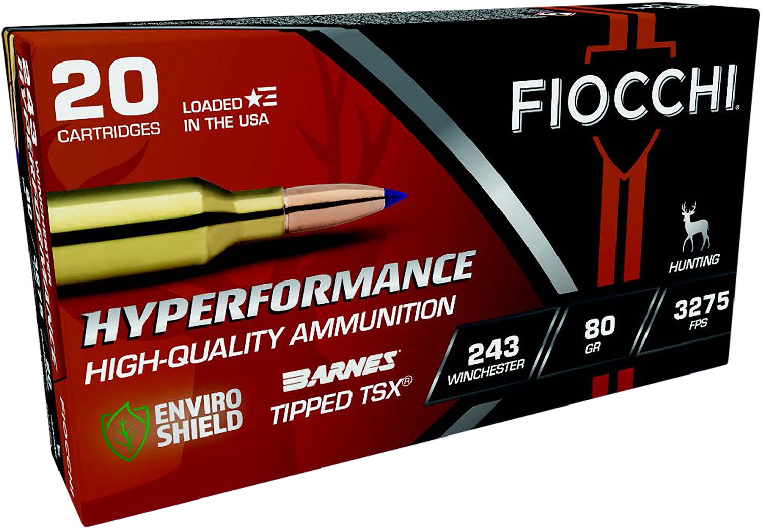 Fiocchi Shooting Dynamics Rifle Ammunition 243TTSX, 243 Winchester, Tipped TSX Lead Free, 80 GR, 3275 fps, 20 Rd/Bx