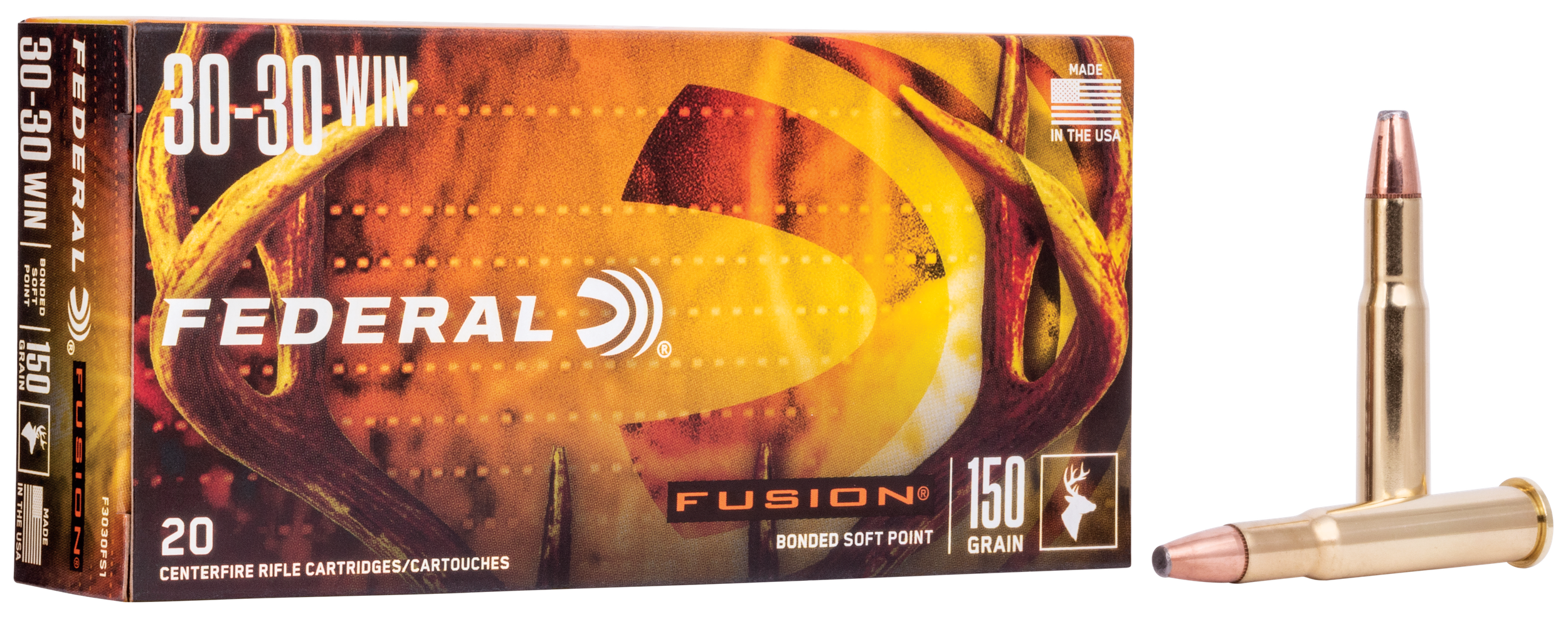 Federal Fusion Rifle Ammunition F3030FS1, 30-30 Winchester, Fusion Ammunition, 150 GR, 2390 fps, 20 Rd/bx