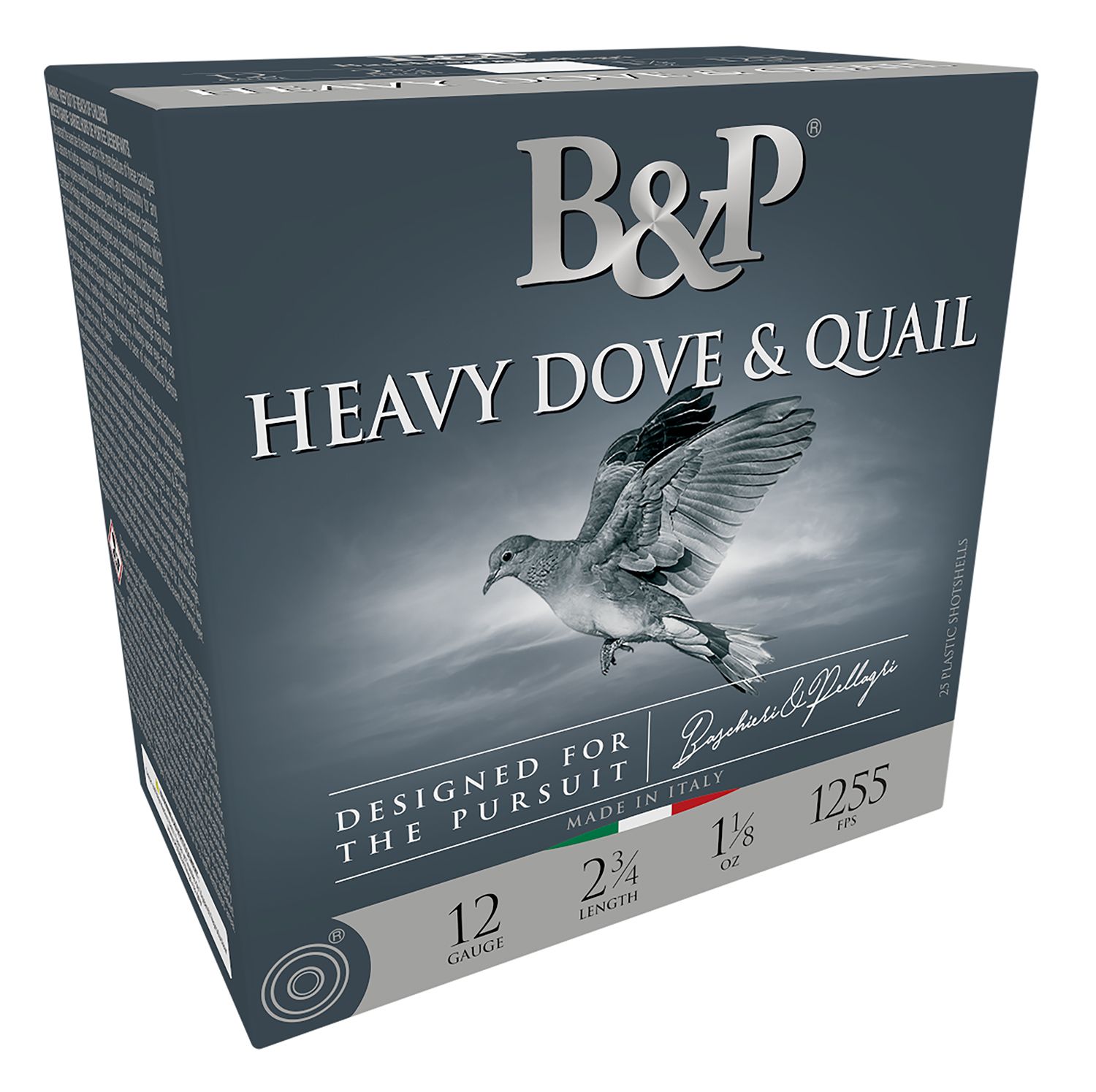 Baschieri & Pellagri Dove & Quail Loads CA7C08HDA002, 12 Gauge, 2-3/4", 1 1/8oz, 1255 fps, #7.5 Shot, 25 Rd/Bx