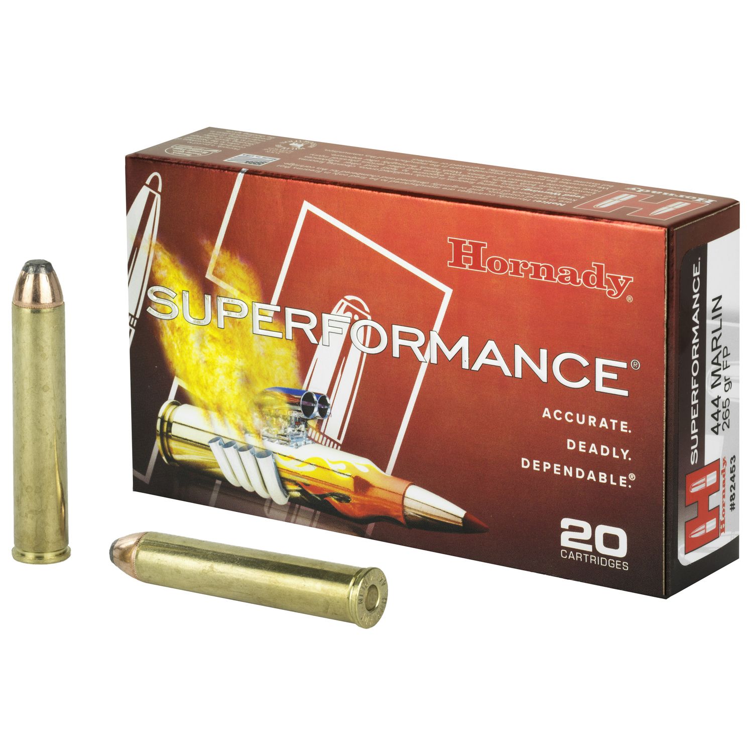 Hornady Superformance Ammunition 82453, 444 Marlin, Flat Point, 265 GR, 2400 fps, 20 Rd/bx