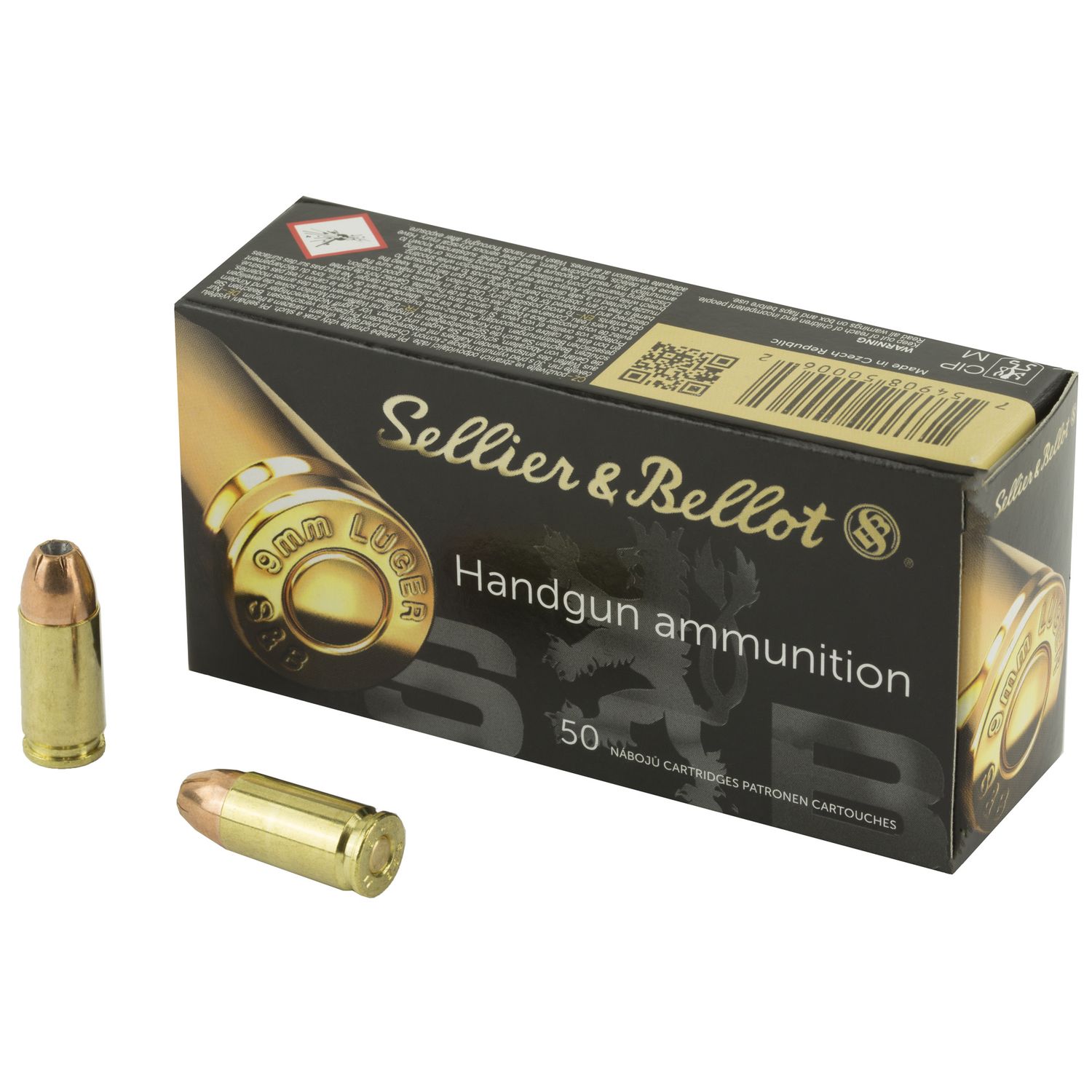 Sellier & Bellot Pistol Ammuntion SB9C, 9MM, Jacketed Hollow Point (JHP), 115 GR, 1237 fps, 50 Rd/bx