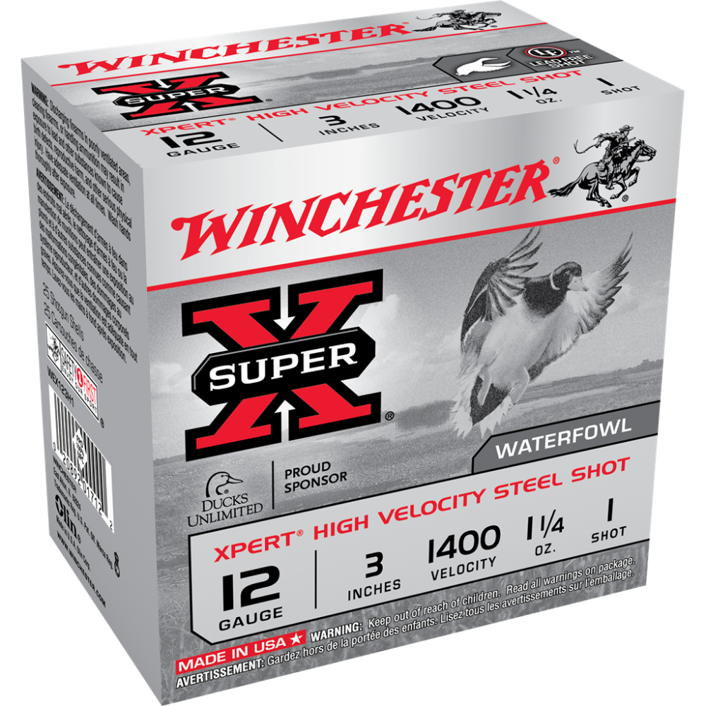 Winchester Xpert High Velocity Steel Shotshells WEX123H1, 12 Gauge, 3", 1-1/4 oz, 1400 fps, #1 Steel Shotshells Shot, 25 Rds/Bx