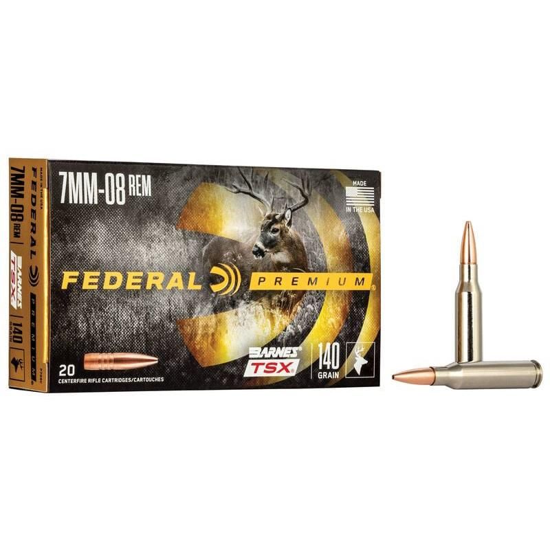 Federal Premium V-Shok Rifle Ammunition P708C, 7 mm-08 Remington, Barnes Triple Shock X-Bullet, 140 GR, 2820 fps, 20 Rd/bx