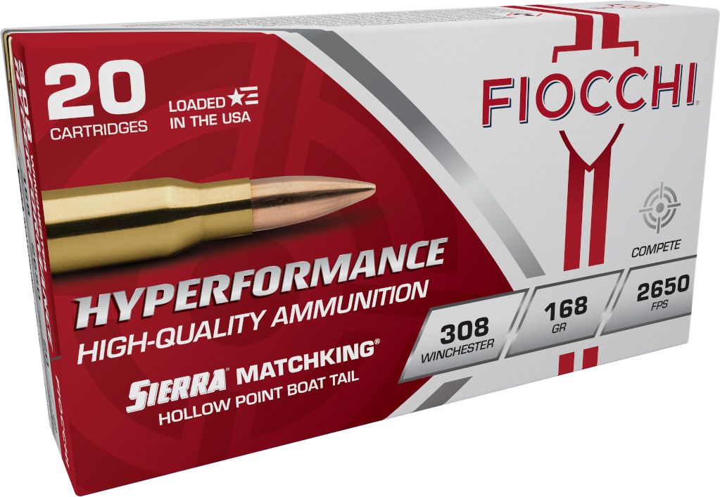 Fiocchi Exacta Match Rifle Ammunition 308MKB, 308 Winchester, Sierra MatchKing BTHP, 168 GR, 2600 fps, 20 Rd/bx