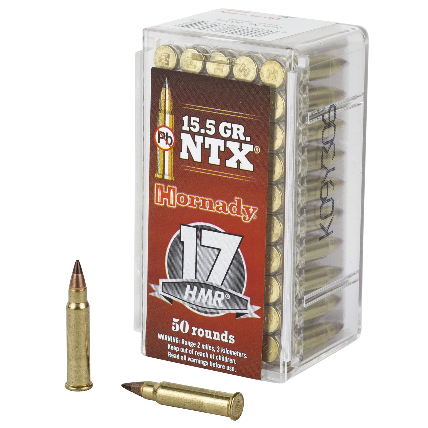 Hornady NTX Rimfire Ammunition 83171, 17 Hornady Magnum Rimfire (HMR), NTX Lead-Free, 15.5, 50 Rd/bx